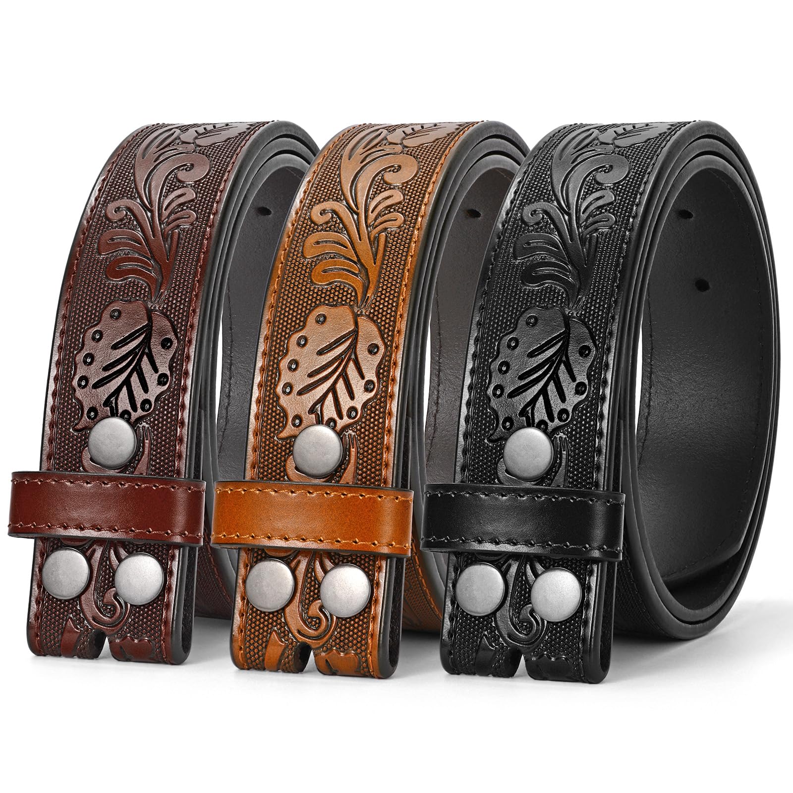 SANSTHS 3 Pack Western Belts for Men Woman without Buckle Cowgirl Cowboy Belt for Buckle Western Leather Belt