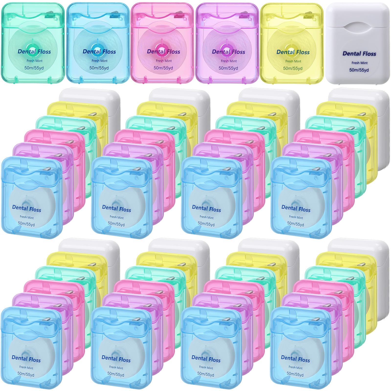 Mimorou 60 Pack Dental Floss Bulk Mint Flavored 50m Each Travel Dental Floss Oral Care for Teeth and Gum Protection(Multicolor)
