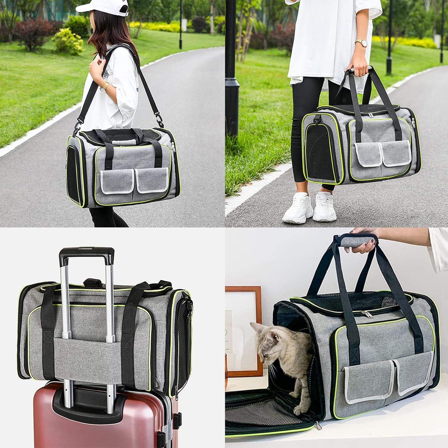 Cat Dog Carrier Expandable Pet Carrier Airline Approved,Travel Dog Carriers for Small Dogs Cat,Soft-Sided Collapsible Pet Travel Carrier with Removable Mat Breathable Mesh