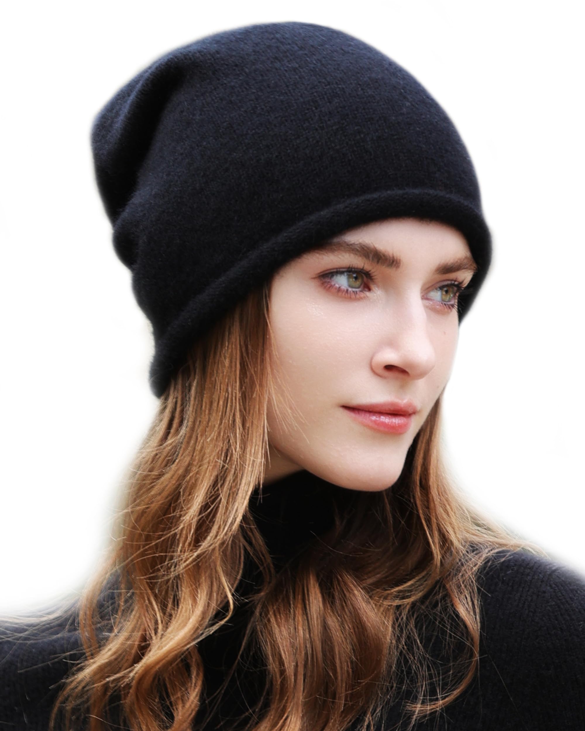 WaySoft Women's 100% Cashmere Slouchy Beanie Design in Elegant Gift Box - Multiple Chic Colors Black