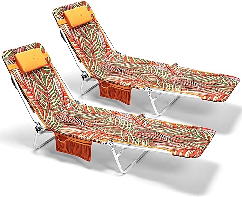Miniatura 1 de SunnyFeel - Silla de playa reclinable, silla de playa reclinable, silla de bronceado boca abajo, sillas de camping plegables, catre portátil con