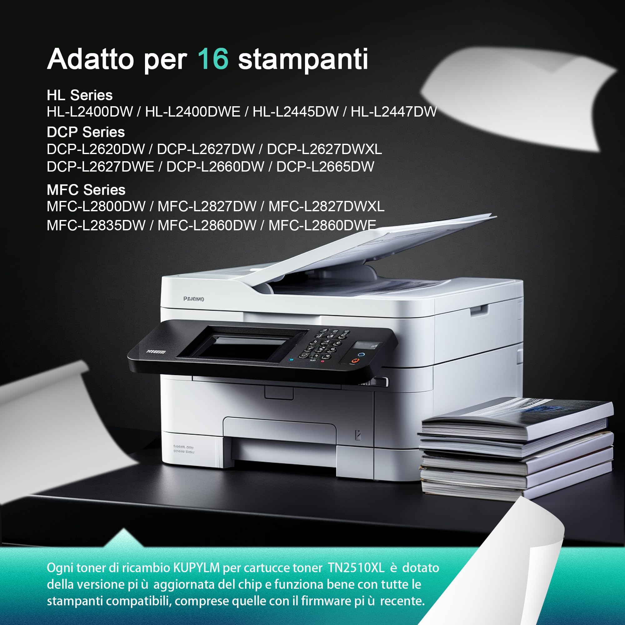 KUPYLM TN2510XL TN2510 Toner Compatibili per Brother TN 2510 TN2510XL TN-2510 per MFC-L2800DW MFC-L2827DW HL-L2400DWE MFC-L2835DW HL-L2445DW MFC-L2860DWE DCP-L2620DW DCP-L2665DW DCP-L2660DW (1 Nero)