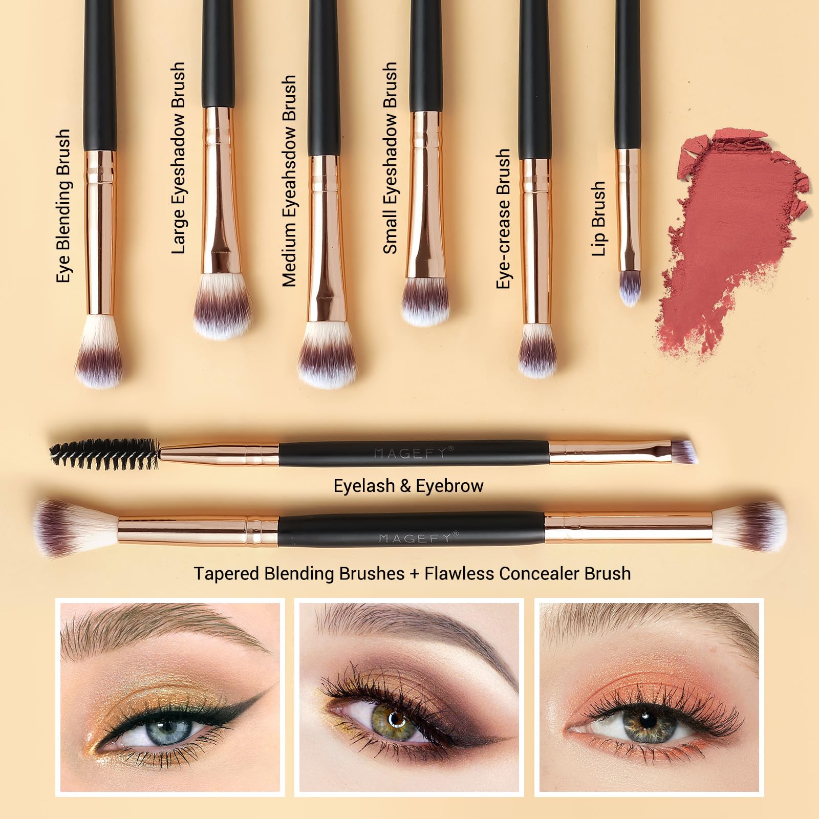 MAGEFY Makeup Brush Set 12Pcs Double Sided Make up Brushes Foundation Contour Blush Highlight Blending Eyeshadow Brushes - Image 3