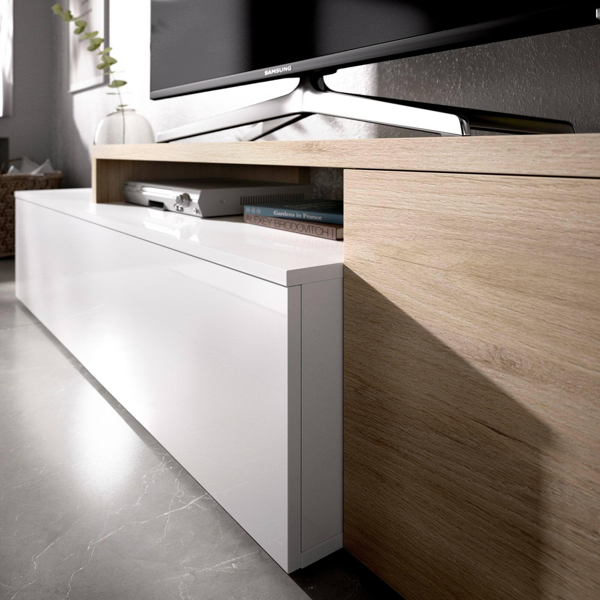 Dmora Parete Attrezzata Baker 41x201x180h cm Bianco Lucido 6 Ripiani Modulabile, 6 Vani