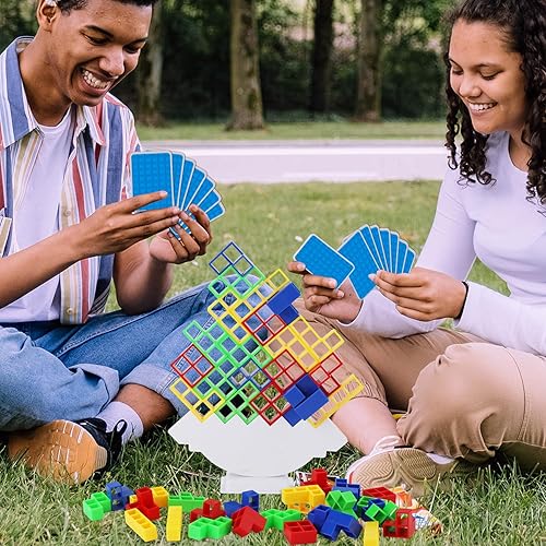 Miniatura 7 de XIHIRCD Juguete apilable de 48 piezas con 22 tarjetas y tocadiscos, juego de mesa de equilibrio, juguete de bloque de construcción para niños y