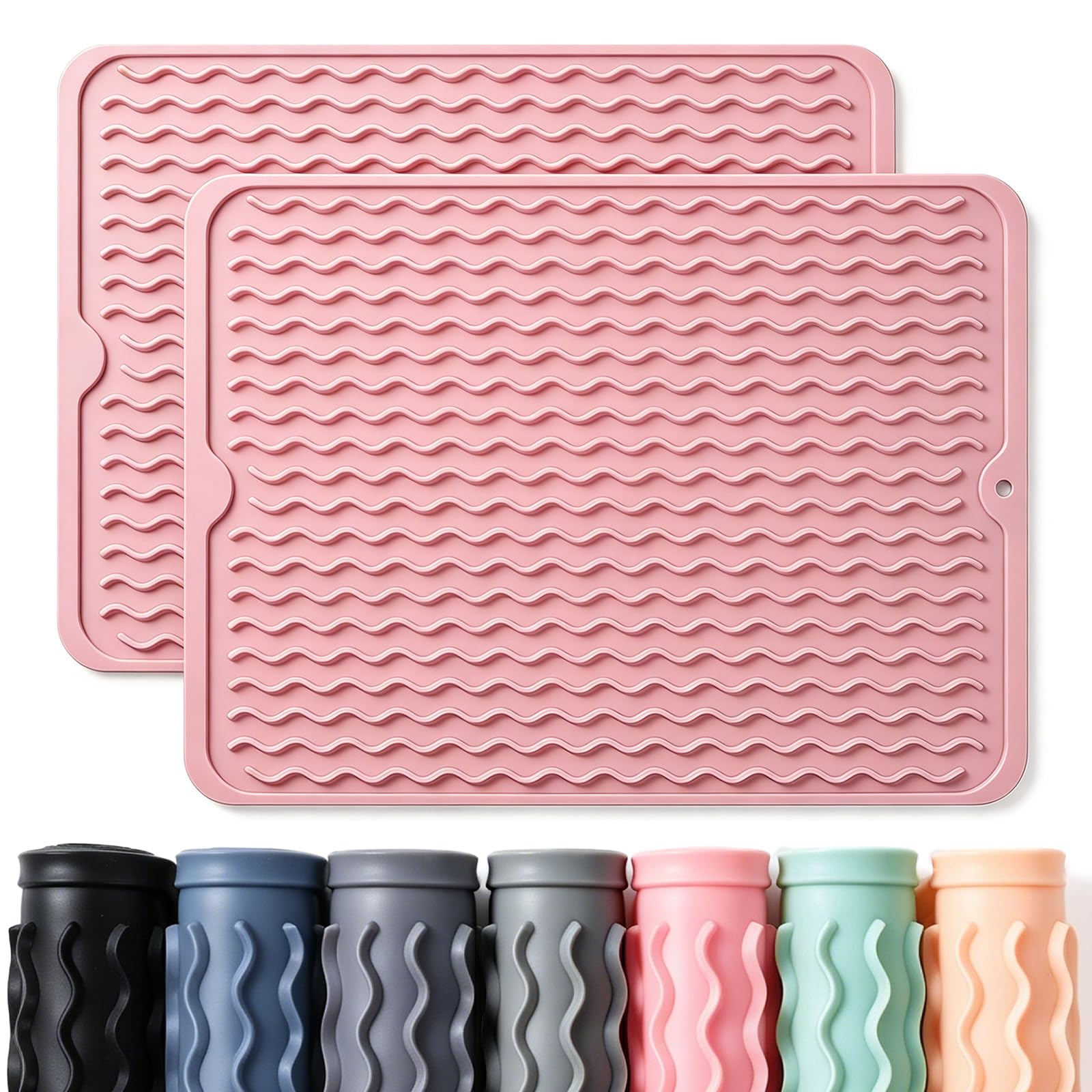 Photo 1 of 2 Pack Caketime Silicone Dish Drying Mat for Kitchen Counter Cooking Baking Liners Drawer Storage Refrigerator Espresso Machine Station Utensil Holder Washer Trivets Oven Tools 15"x11.5" Pink