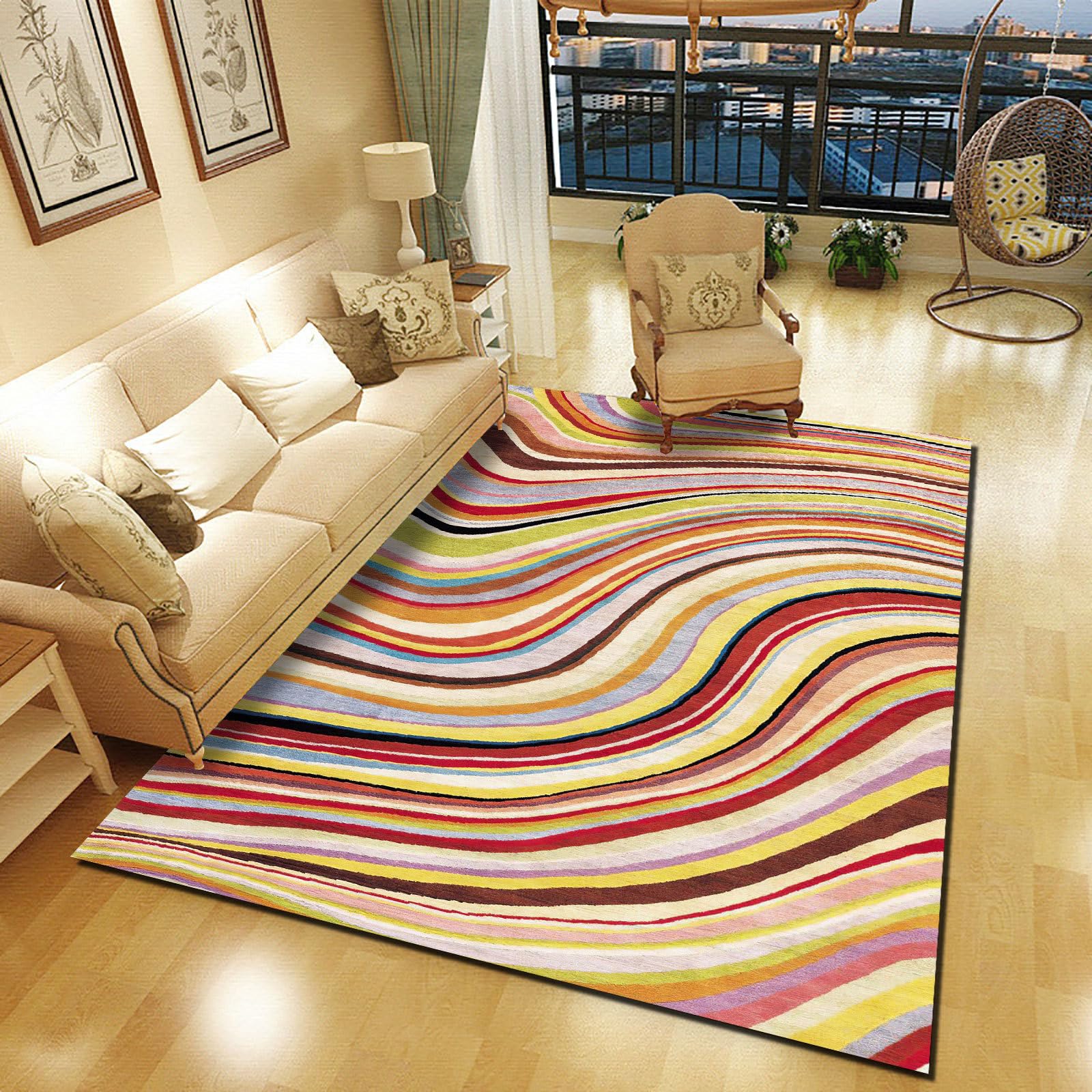 Tapis grand salon 160x230 cm rose abstrait poil ras et antidérapant