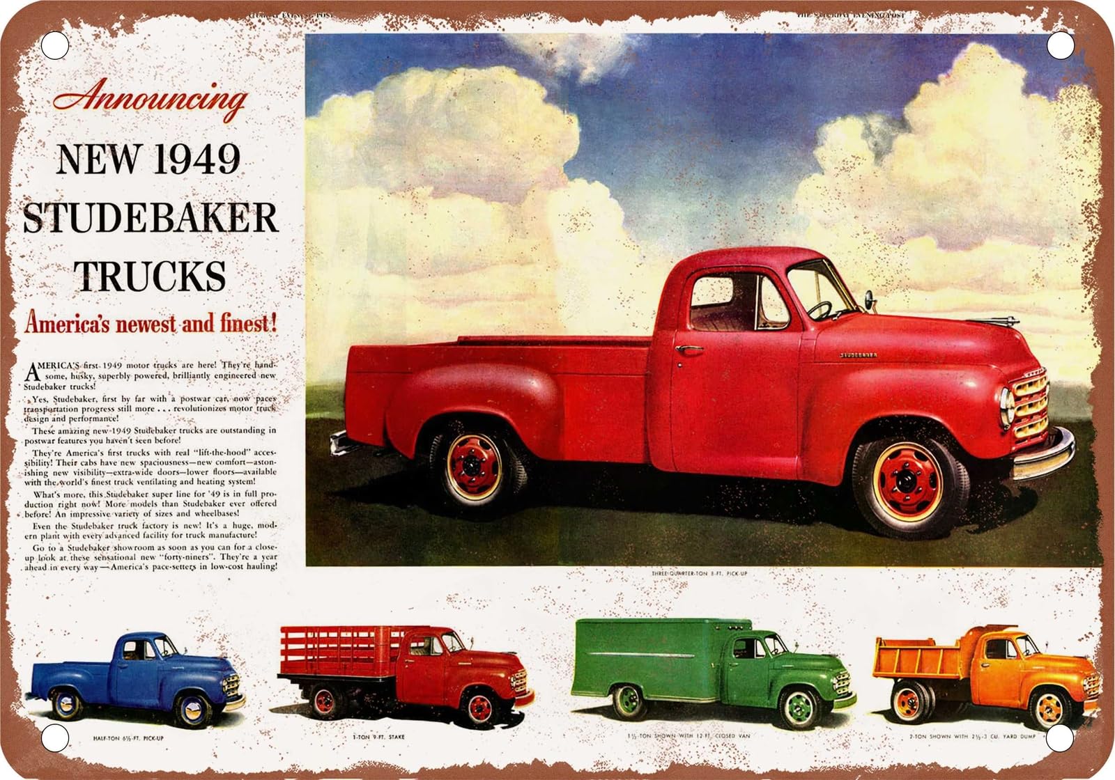 Miaomansenstore Metal Sign - 1949 Studebaker Truck Vintage Ad 01 - Old Retro Rusty Look Home Decor