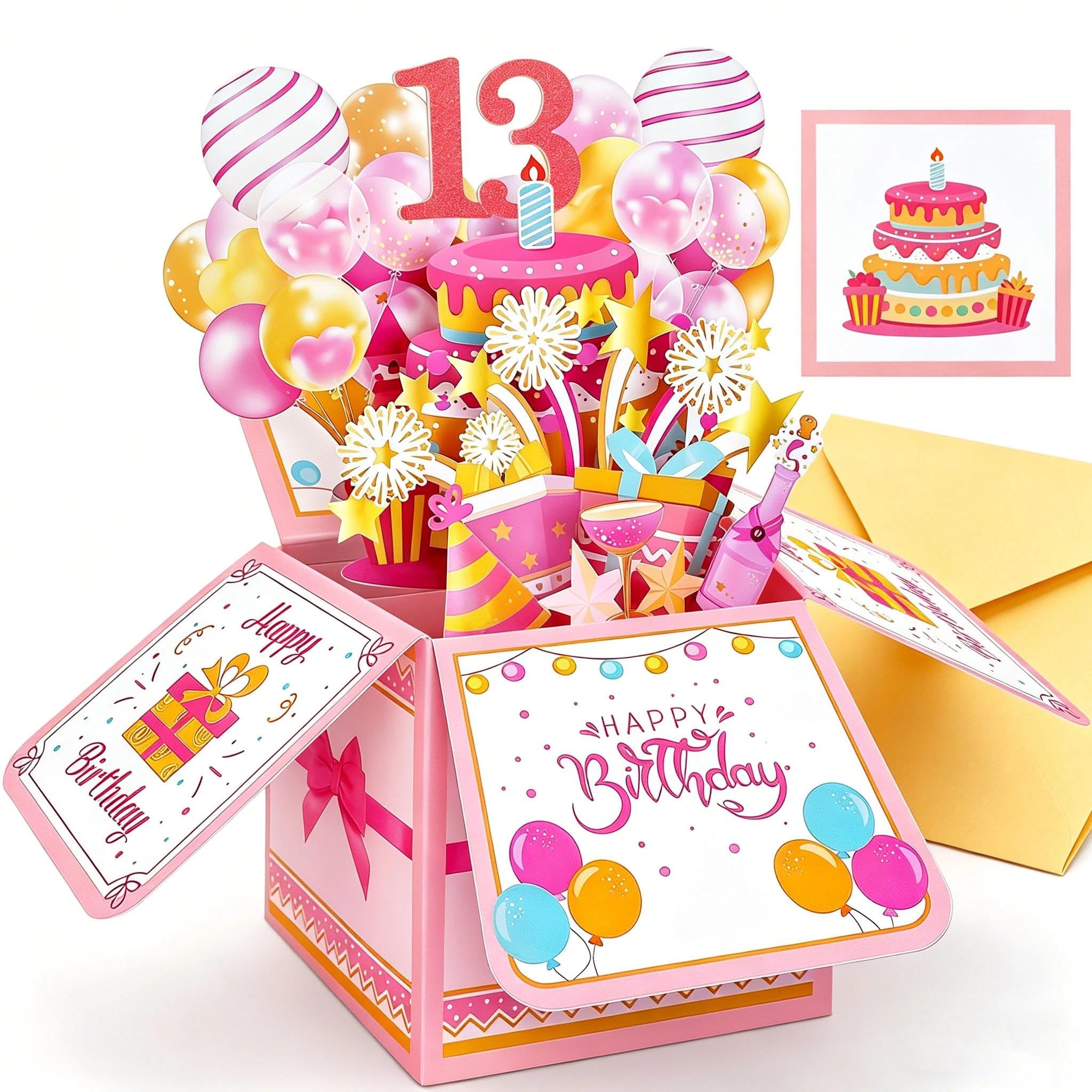 13th Birthday Pop Up Card 3D Surprise Box Greeting Card with Envelope