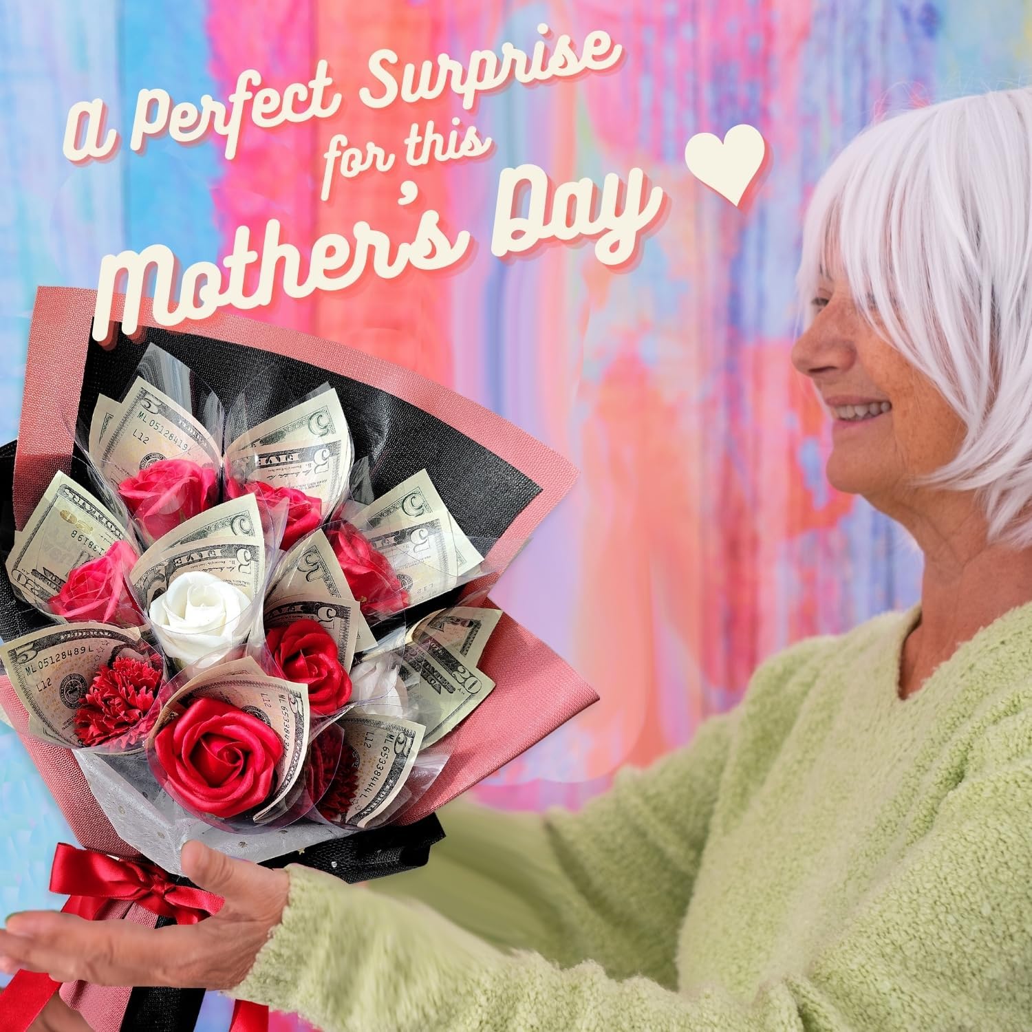 Money Flower Bouquet - Artificial Bouquet of Flowers - Best Graduation, Birthday, Anniversary, Congratulations Money Box for Cash Rose (Blue)