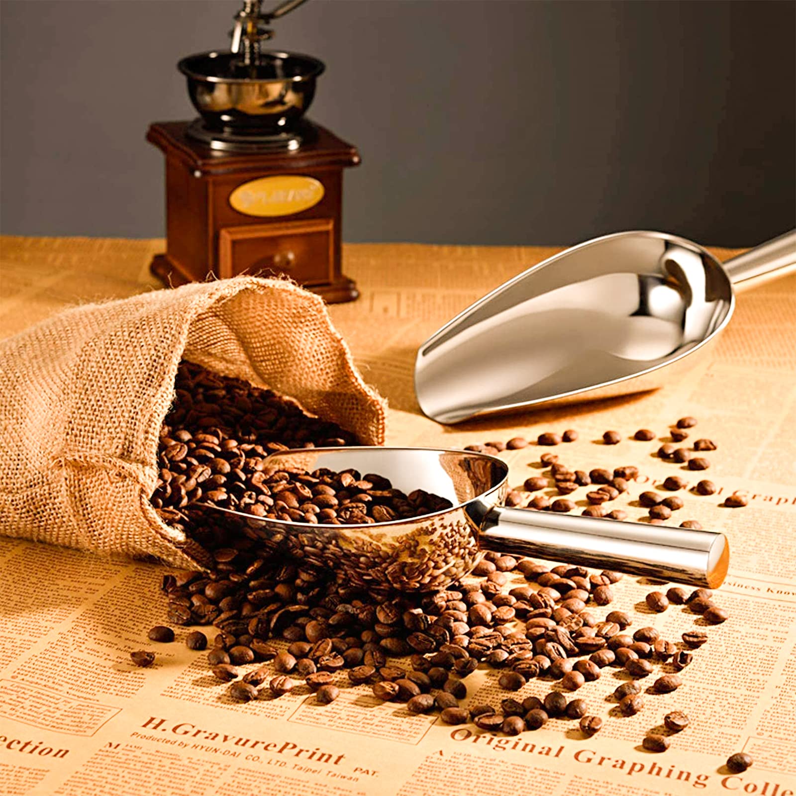 Paletta per gelato in acciaio inox, versatile paletta per farina per caramelle, cubetti di ghiaccio, noci, adatta per cucine, bar, buffet, feste, matrimoni, colore argento, 4 pezzi