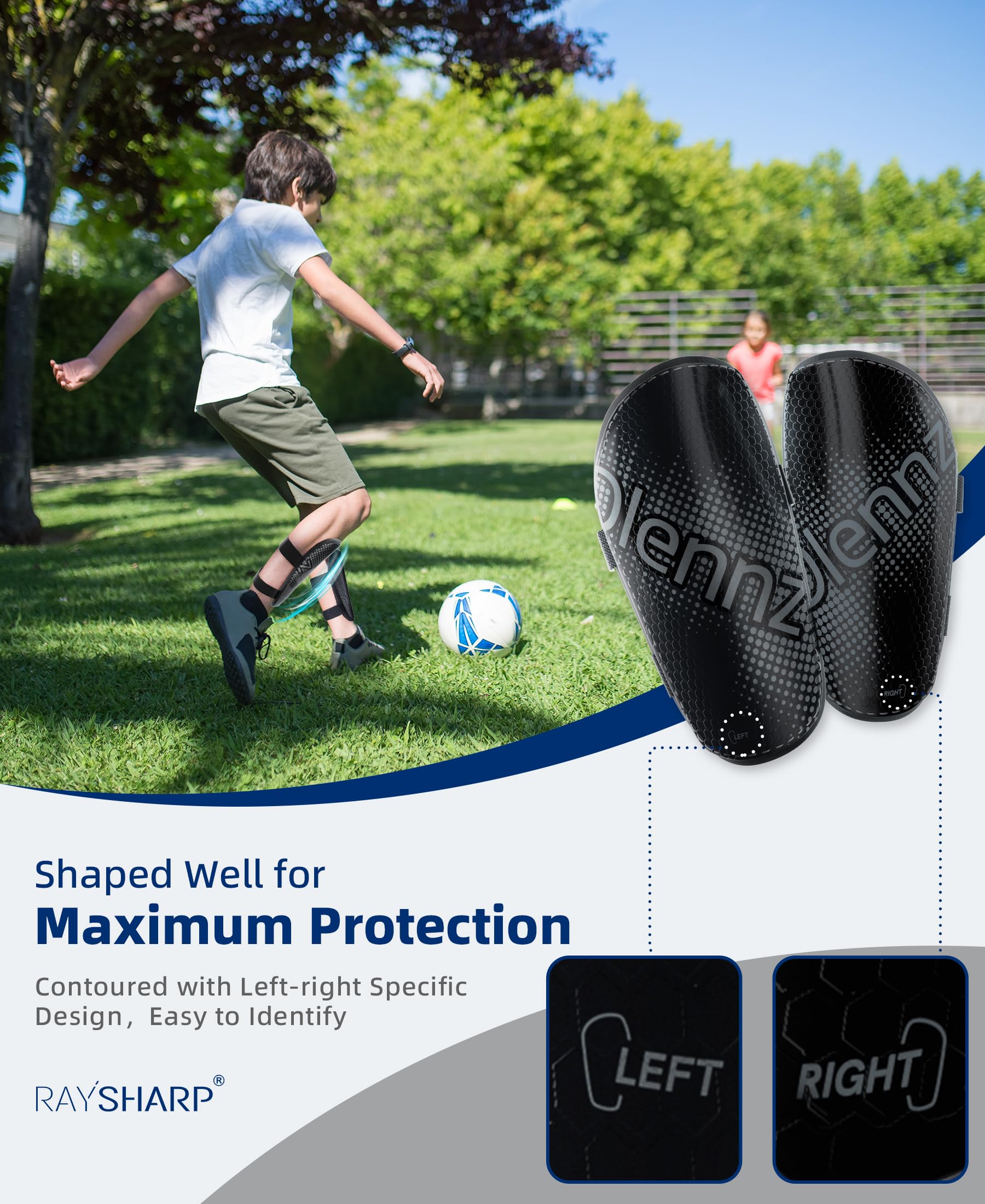 RAYSHARP Parastinchi da calcio per ragazzi, comodi e resistenti, con cinghie regolabili, per ragazzi, ragazze, adolescenti e adulti