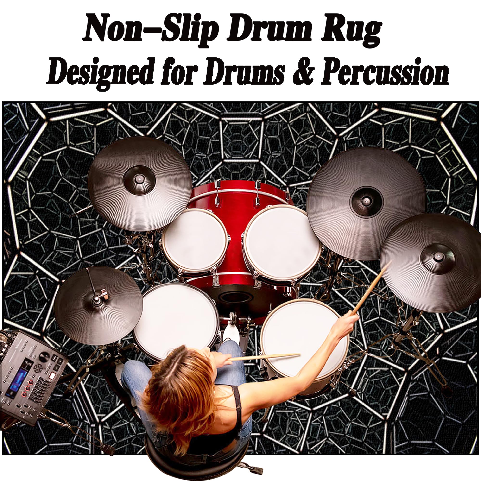 Dywan z baterią akustyczną, dźwiękoszczelny dywanik z baterią, elektroniczny dywanik do bębna basowego, antypoślizgowy do bębna basowego i innych elementów zestawu dywaników do dywanika 140 x 120 cm