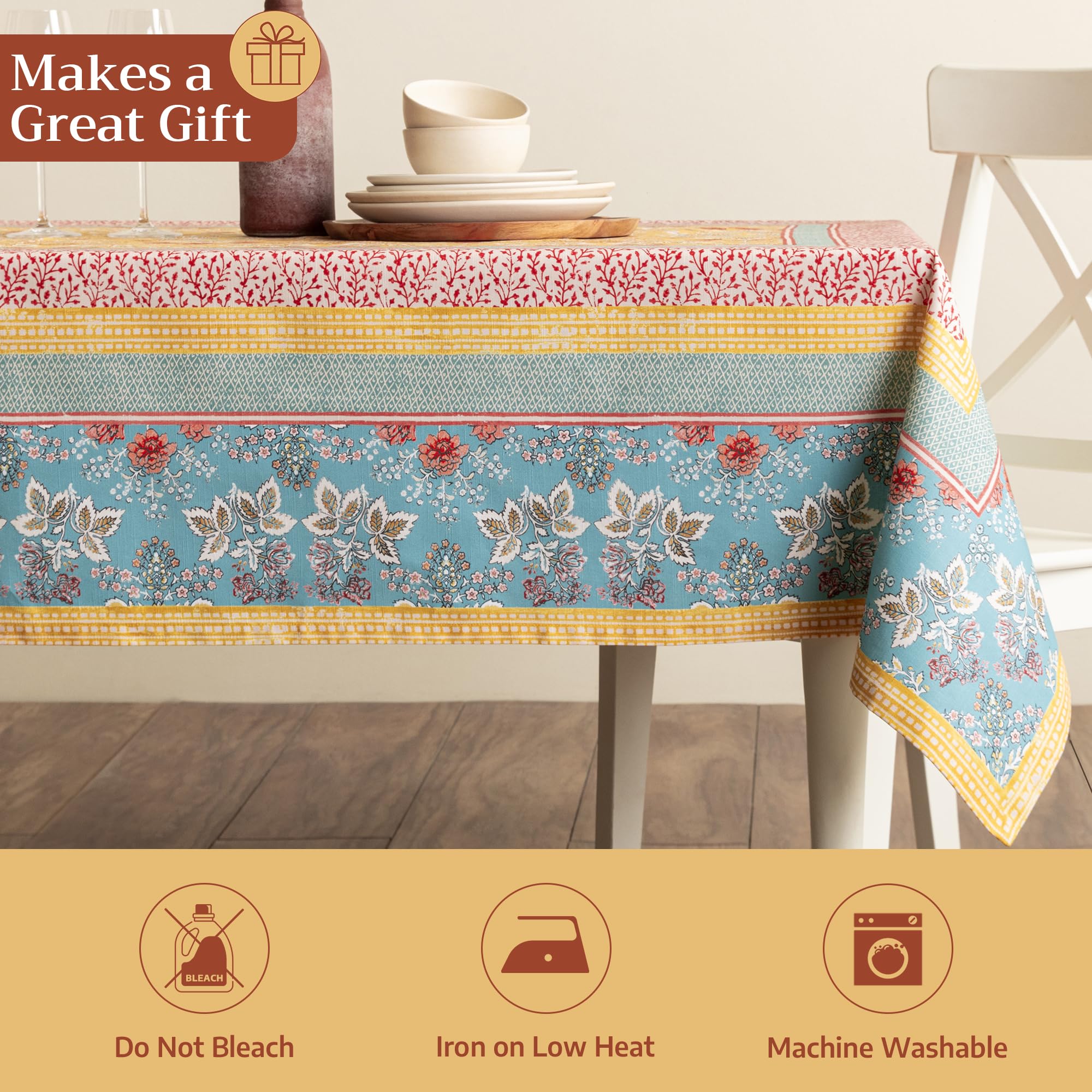 Maison d' Hermine Table Cloth Rectangle Table 100% Cotton 60 x 90 Inches Tablecloth Reusable Decorative for Dining Kitchen Room Farmhouse Home Gifts for Mothers Day Spring Summer - Marquise - 5