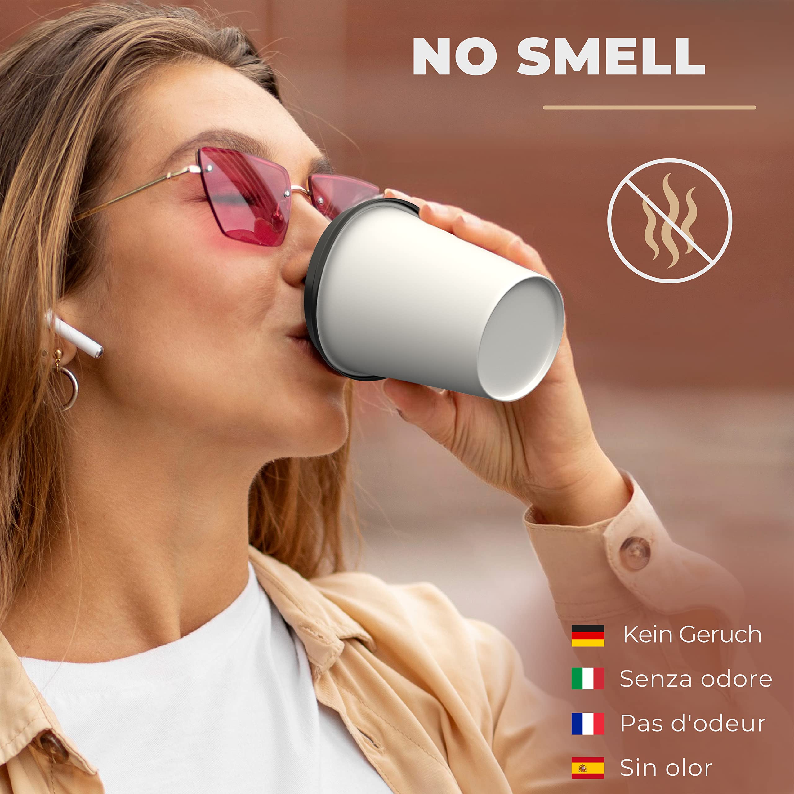 100 białych papierowych kubków z pokrywką 240 ml na kawę do zabrania ze sobą