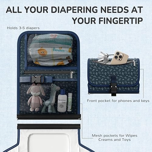 Miniatura 5 de Cambiador portátil con correa para el hombro, cambiador de viaje desmontable con almohada para la cabeza, cambiador de pañales portátil ligero e