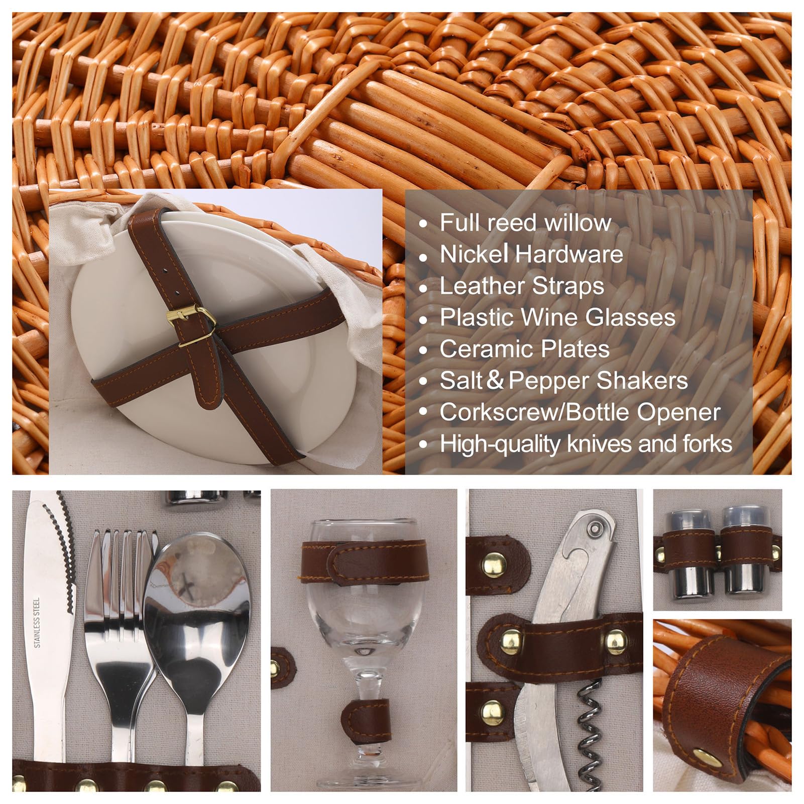 Canasta De Picnic Cesta Tejida En Forma Corazón Almacenamiento Sauce con | Manijas, Juego Vajillas, Revestimiento Tela Acampar, Boda, Comida Al Aire Libre, Día San Valentín, Navidad, Reunión Cumpleaño
