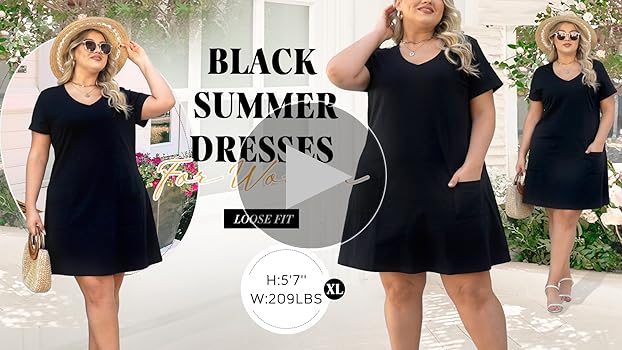 OFEEFAN Black Summer Dresses for Women 2025 Loose V Neck T