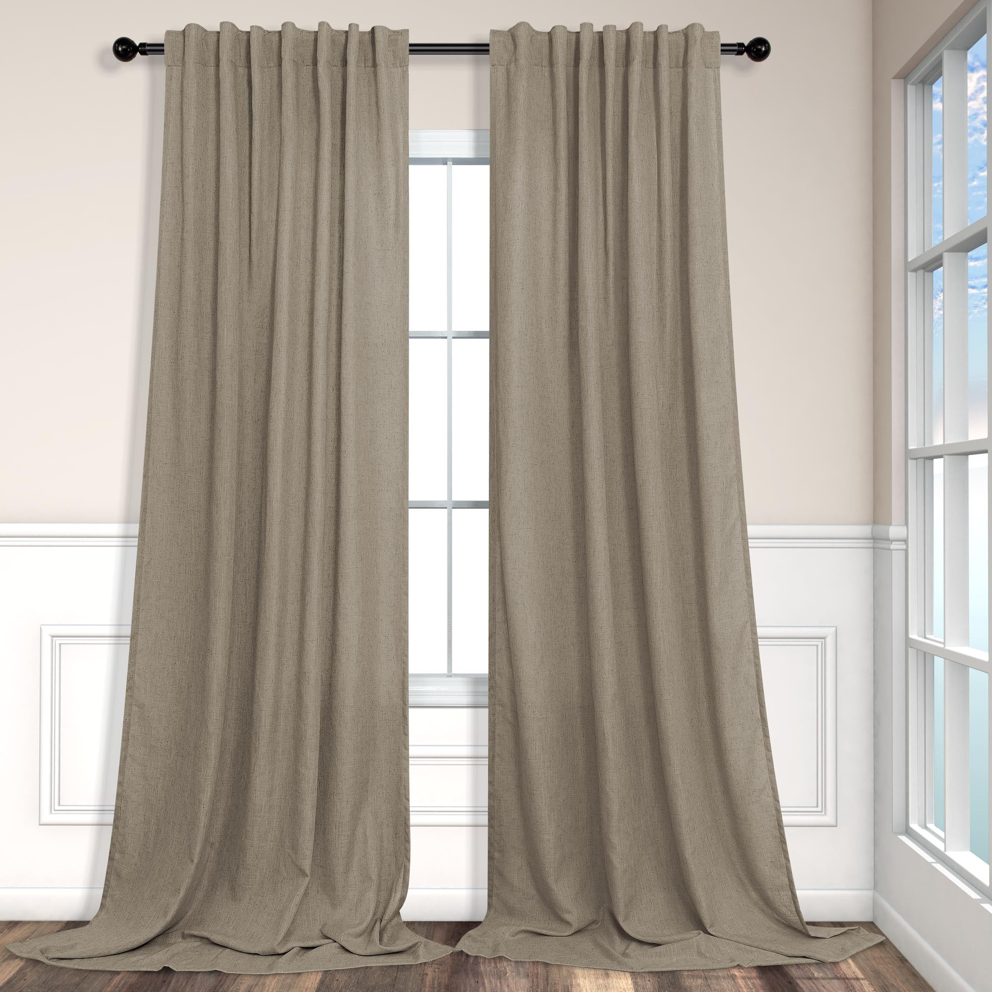 Pitalk Taupe Curtains 84 Inches Long for Living Room 2 Panel Sets Burlap Curtain Back Tab Neutral Modern Farmhouse Window Privacy Semi Sheer Linen