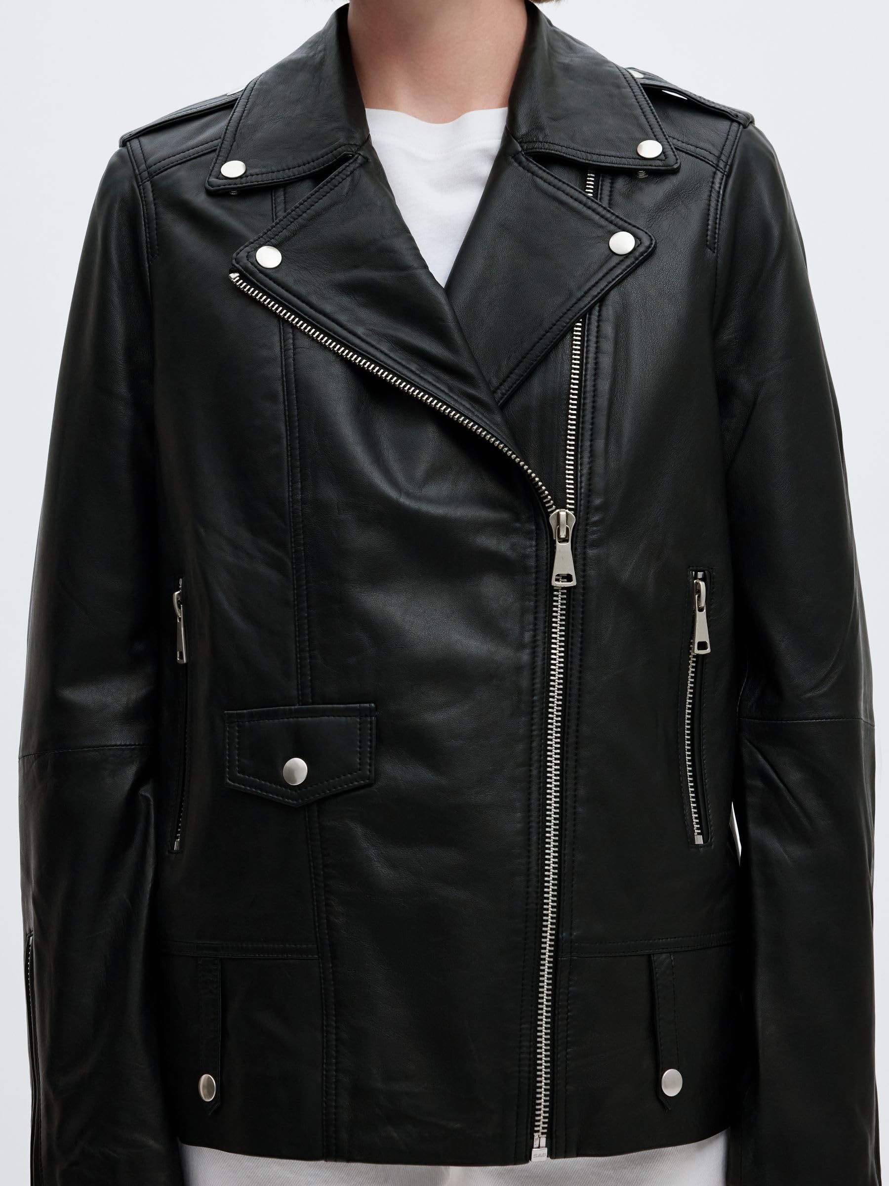 Selected damska kurtka skórzana Oversize, czarny, 40