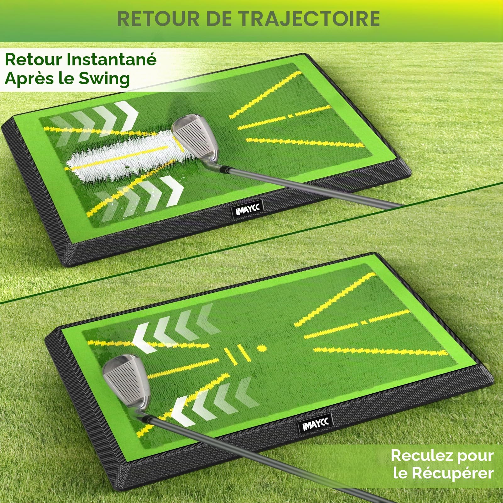 IMAYCC Tapis de balançoire de Golf 2 Pièces Analyse de Trajectoire en Temps Réel avec Base Anti-Dérapant Renforcée - Portable Intérieur/Extérieur