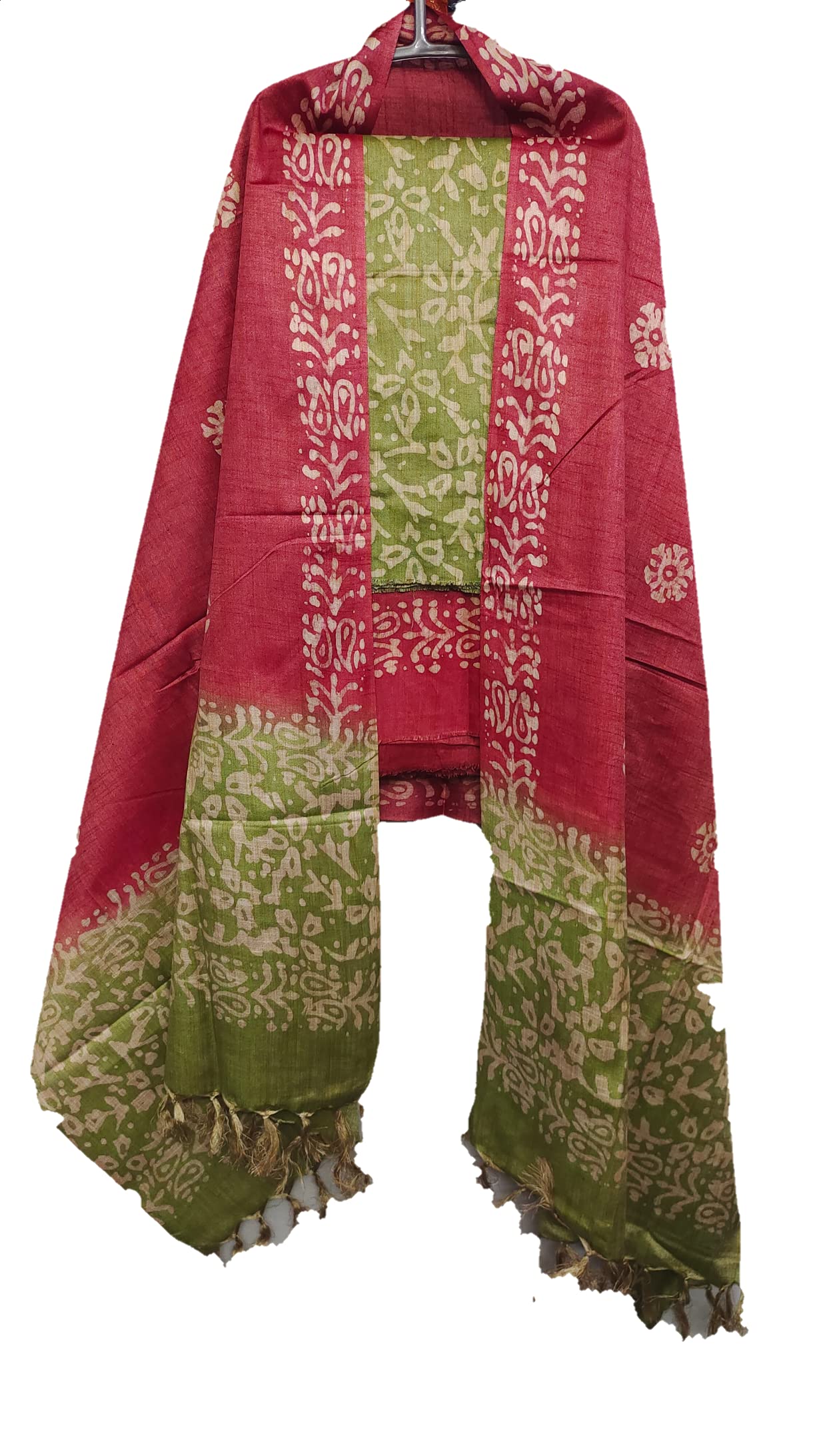 Cotton Silk Batik Print Salwar Suit Dress Material with Dupatta for Every Occasion for Girls and Women (Pack of 1-Green& Red)-image-20