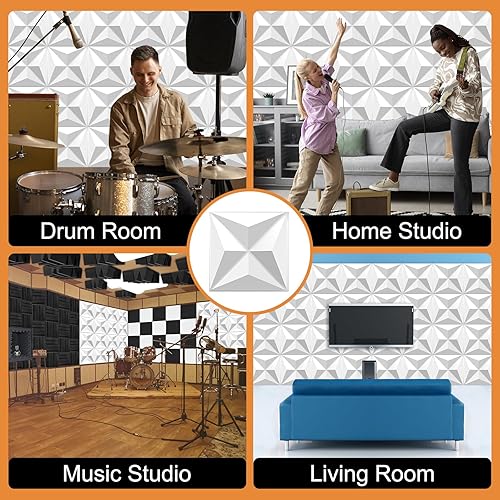 Miniatura 5 de TroyStudio - Panel difusor de sonido acústico de 12 x 12 x 1 pulgadas, paquete con 4 unidades, difusor de estudio para decoración de pared