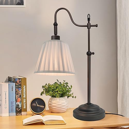Lámparas de mesa de granja para sala de estar, lámpara de escritorio rústica con altura ajustable, luz vintage de lectura industrial con pantalla de