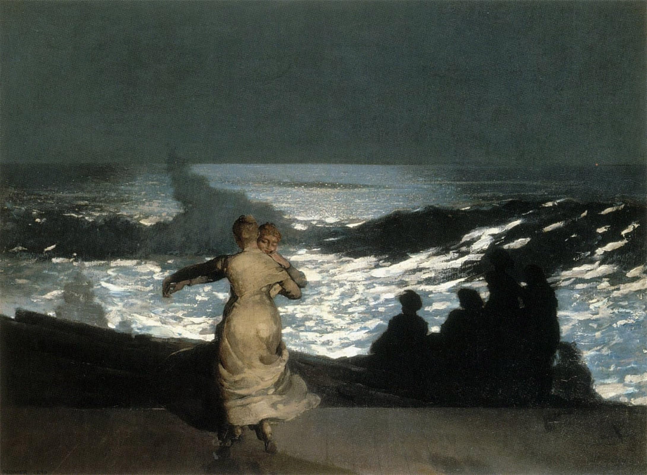 Artxlxxbn No Frame Famous Painting Canvas Artwork Graffiti Print Summer Night By Winslow Homer Portrait Canvas Image For Home Decor 60X90cm