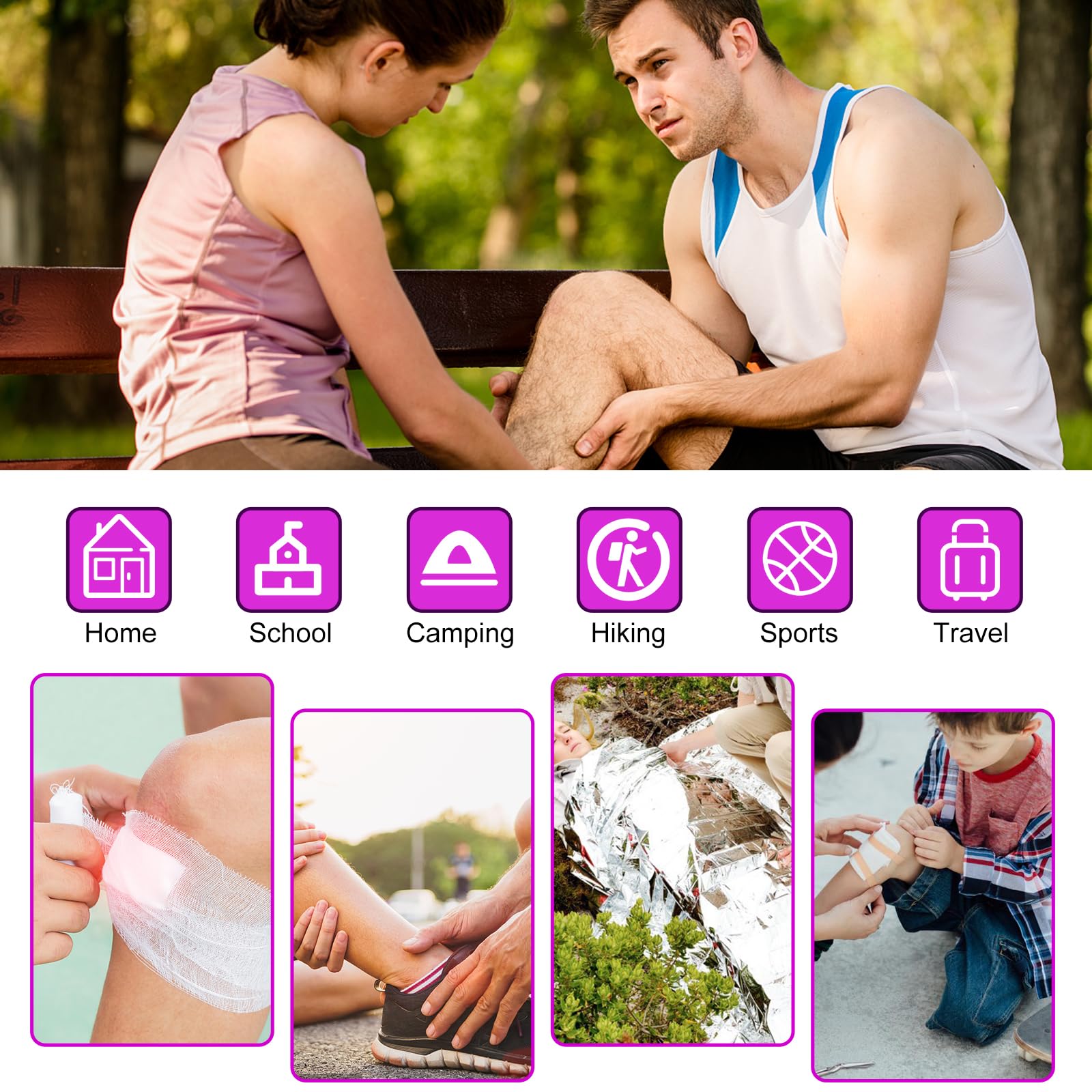 1st Aid Kit de primeros auxilios para viajes en coche, suministros de recambio para empresas domésticas (300 unidades, morado)