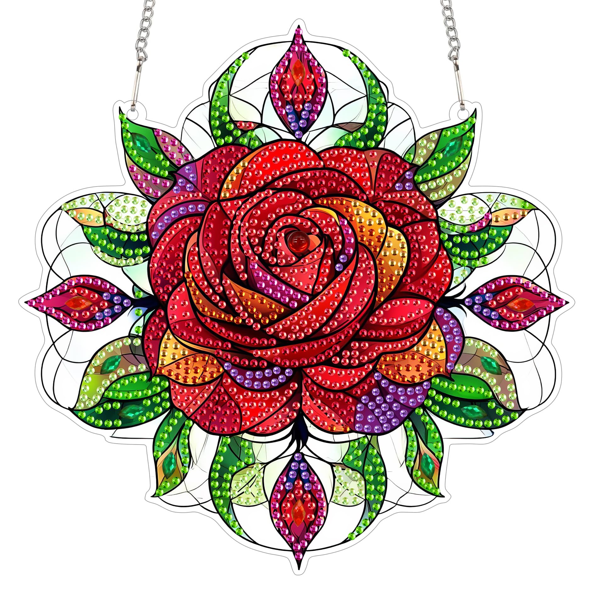 Bimkole Hanging Diamond Art Rose, 5D Diamonds Painting Pendant for Adults Diamond Painting Kits Flowers, DIY Crystal Art Hanging Sign Acrylic Hanging Home Wall Decor 20x20 cm