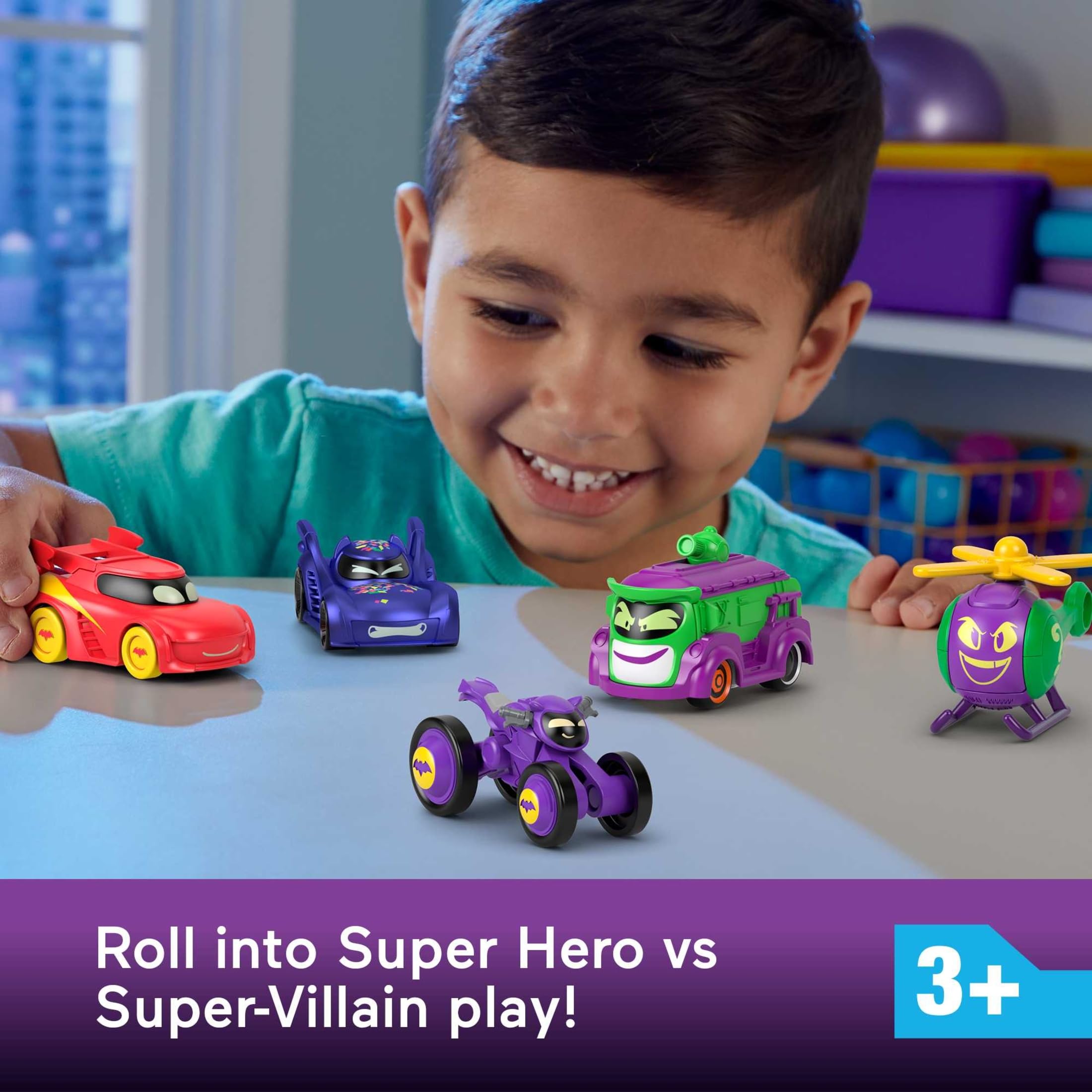 Fisher-Price DC Batwheels Metalowe pojazdy 5-pak w skali 1:55 Batmobil Bam, Redbird, Prank, Bibi i Quizz, metalowe pojazdy Batcast Metal, dla dzieci od 3 roku życia, HML21