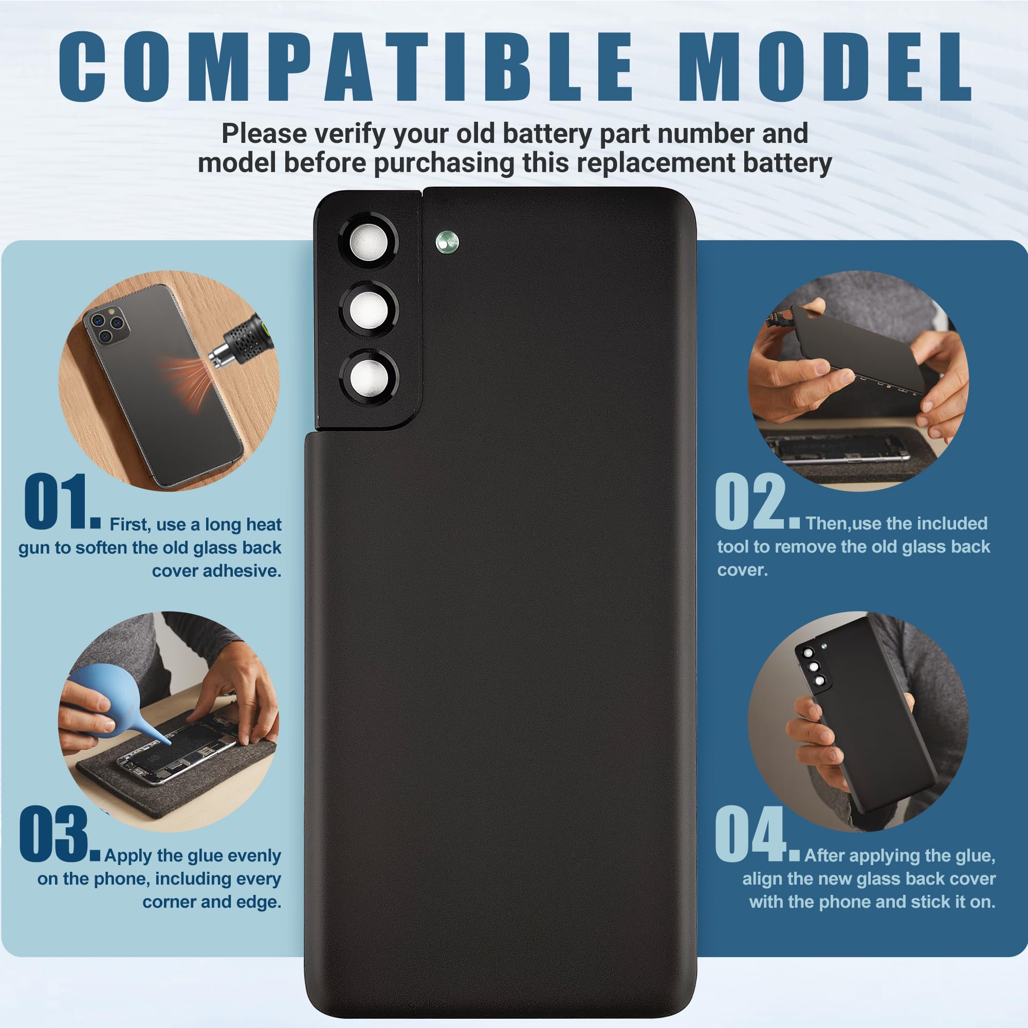 2PCS Galaxy S21/S21+ Camera Lens Replacement Kit - Original Glass With Tools & Installation Guide