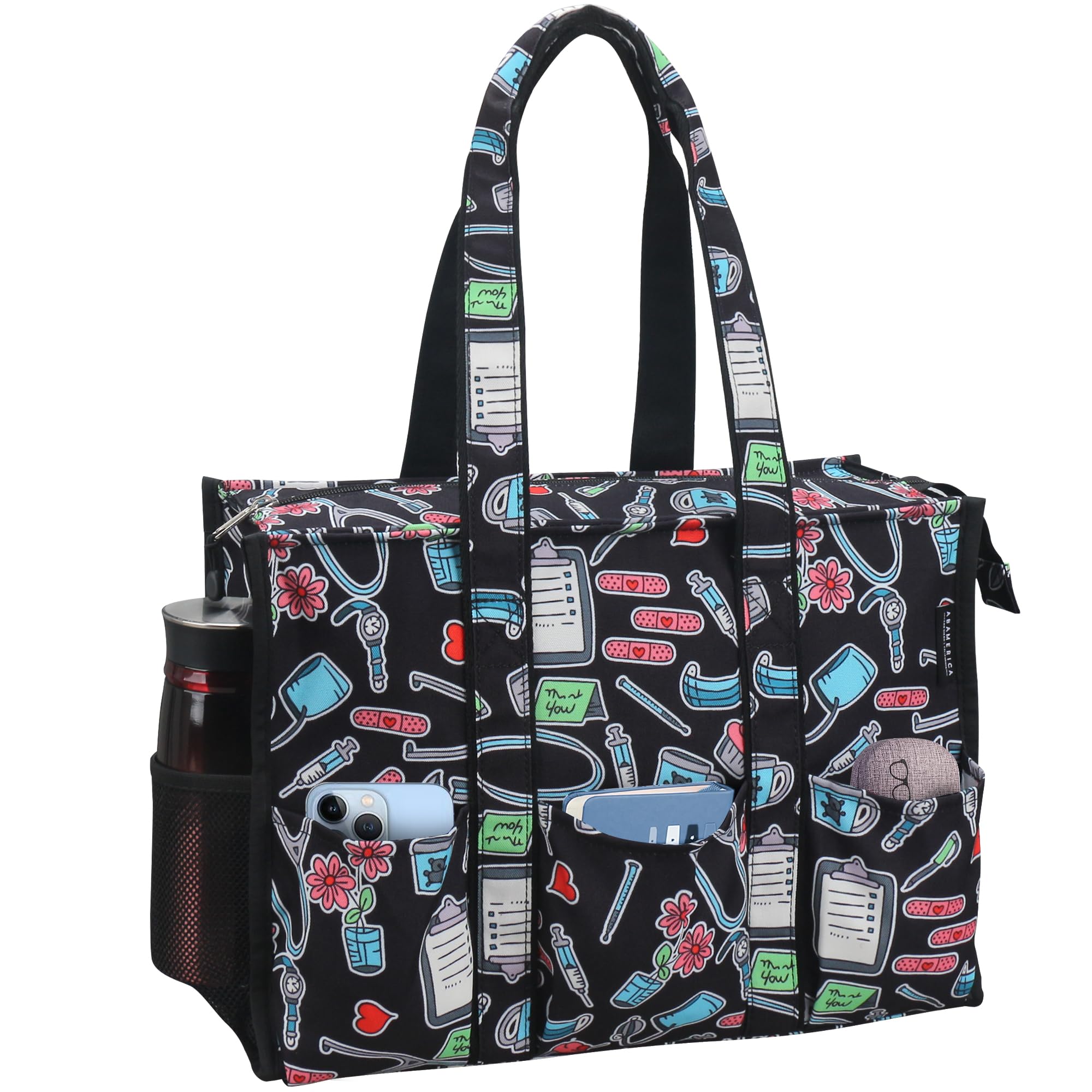 ABAMERICA Nurse Bags for Work Nursing Bag Multiple Pockets Waterproof Organizing Zip Top Clinical Bag for Nursing Students