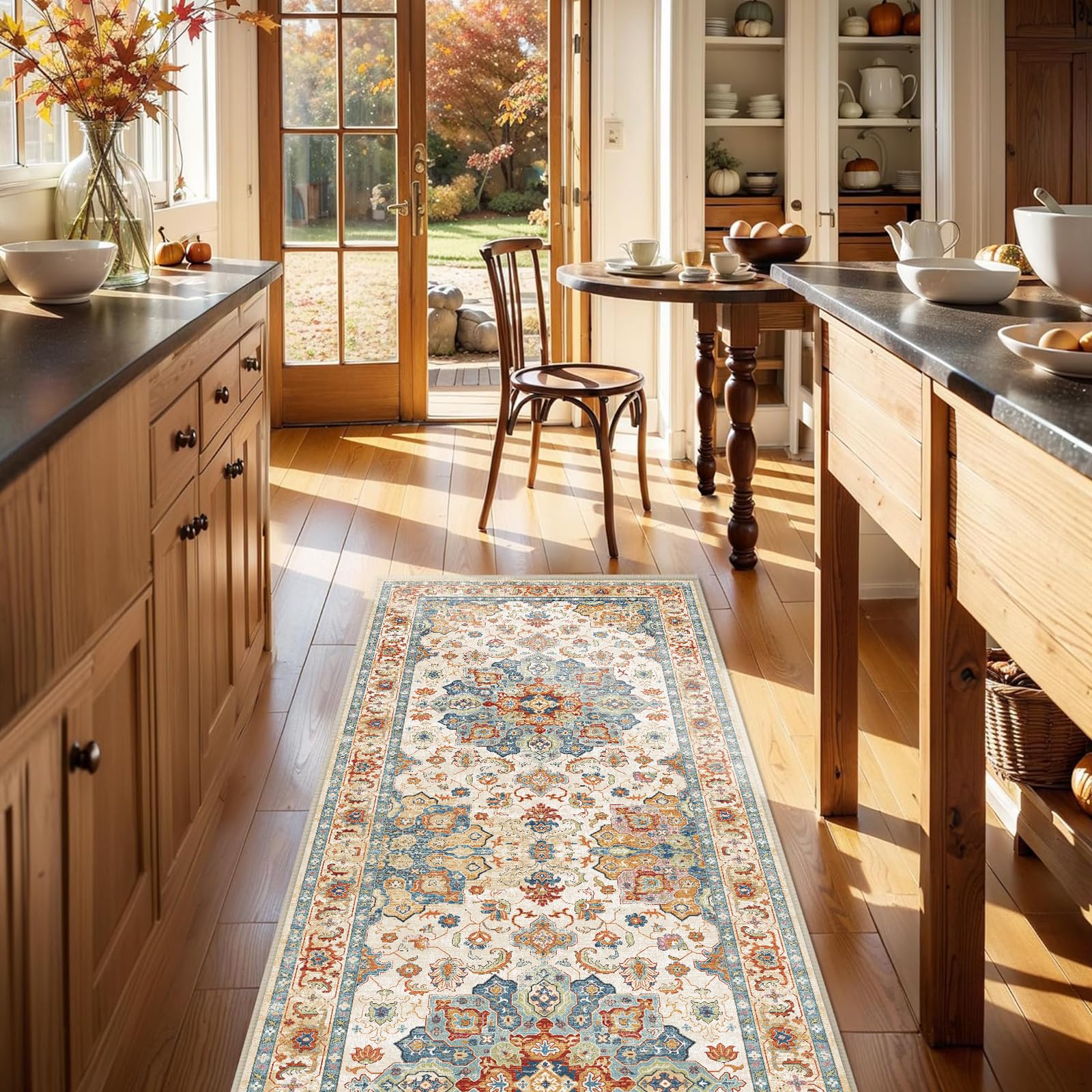 Cycleader 60x180cm Non-Slip Washable Runner Rug for Hallway Vintage Boho Faux Cashmere Carpet Anti-Fatigue Kitchen Rugs Indoor Soft Long Floor Mat Low Pile Runners with Anti-Slip Backing for Bedroom