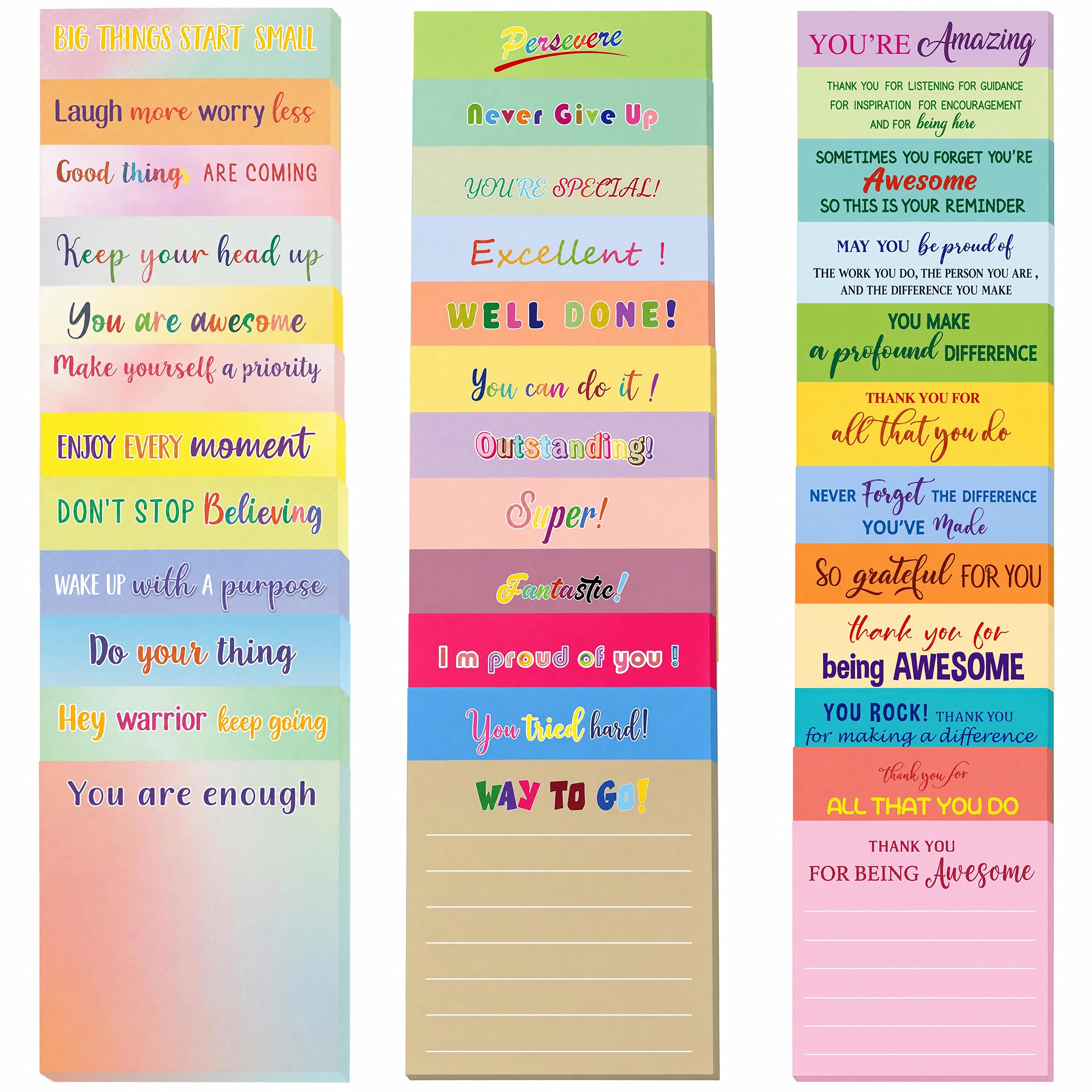 Tsinjyo 36Pcs 3x3 Inches Motivational Stick Notepads, Employee Appreciation Gifts Bulk, Self-Adhesive Inspirational Thank You Memo Pads for Teacher Nurse Coworkers Party Favor Office Supplies