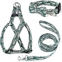Dog Collar and Harness with Leash Set, Breathable Puppy Harnesses for Small Dogs, No Pull Easy Walking Pet Harness, Green, S