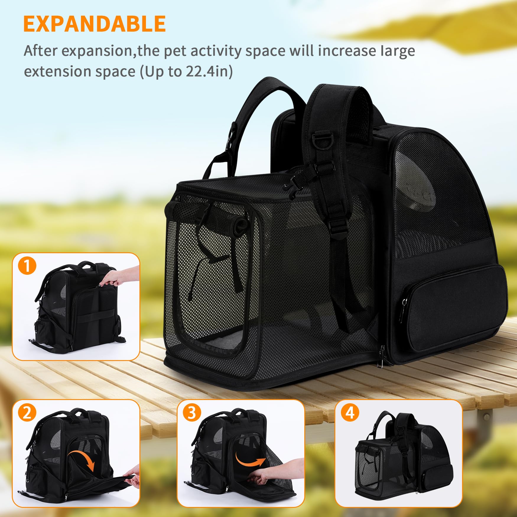 Dogs Backpack Carrier, Expandable Cat Carrier Backpack,Breathable Bubble Pet Backpack for Cat,Kitten and Small Puppy, Large Space,Portable Bags Foldable Cat Backpack for Traveling,Hiking(Black) - image 3