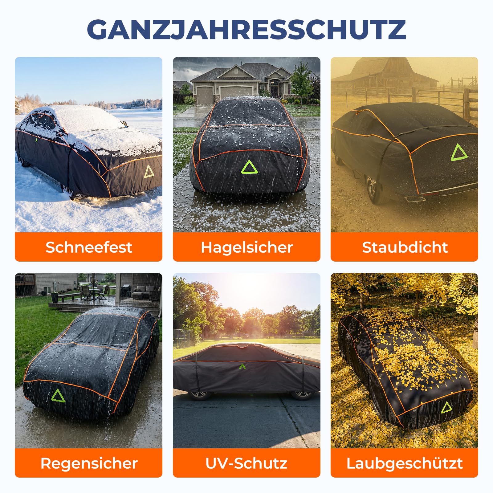 Hagelschutzplane Auto, Wasserdichter Verdickter Hagelschutz Auto Autoabdeckung Hagelschutz PKW Hagelschutzgarage für Limousine Schwarz (PKW: 450 - max.475cm Länge)