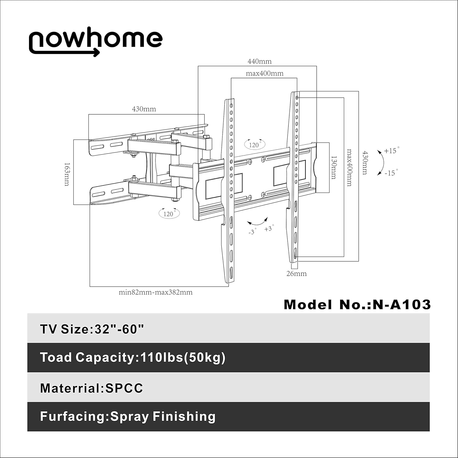 Special Nowhome Mount Tilt TV Wall Mount, Tilting TV mout Bracket for Most 32~60''Flat Screen LED,LCD,OLED, 4K TVs, up to VESA 400 x 400mm and 110 LBS Loading Capacity, Easily Lock and Release TV Mount Best Nowhome Mount Tilt TV Wall Mount, Tilting TV mout Bracket for Most 32~60''Flat Screen LED,LCD,OLED, 4K TVs, up to VESA 400 x 400mm and 110 LBS Loading Capacity, Easily Lock and Release TV Mount