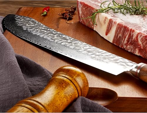 Miniatura 5 de YOUSUNLONG Cuchillo para romper nariz de toro de 14 pulgadas (14.016 in) de longitud extra súper japonés martillado acero Damasco mango de madera de