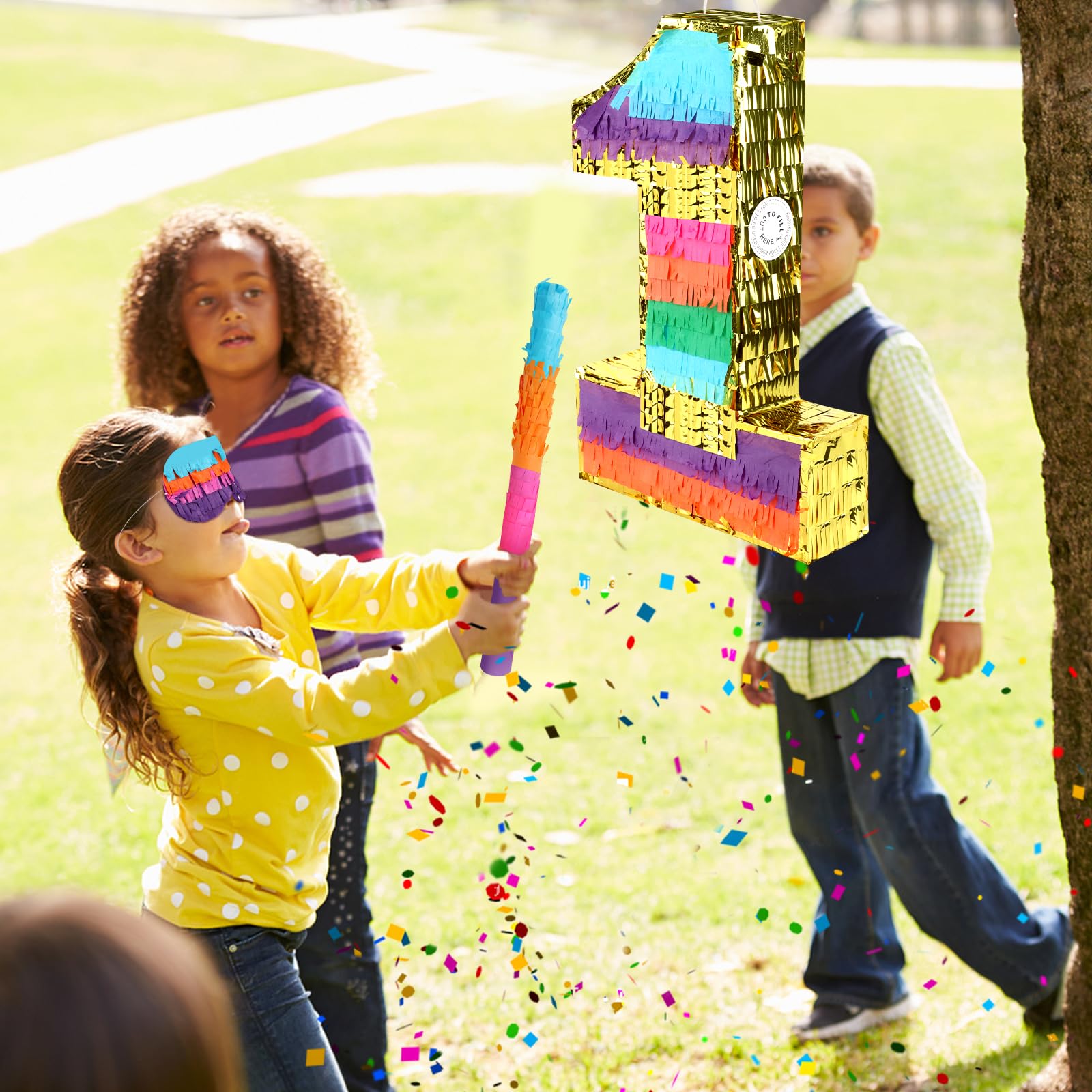 Piñata arcoíris número 1, decoración de cumpleaños para niños, piñata arcoíris con palo de murciélago para niños y niñas, celebraciones de cumpleaños, suministros de fiesta de baby shower