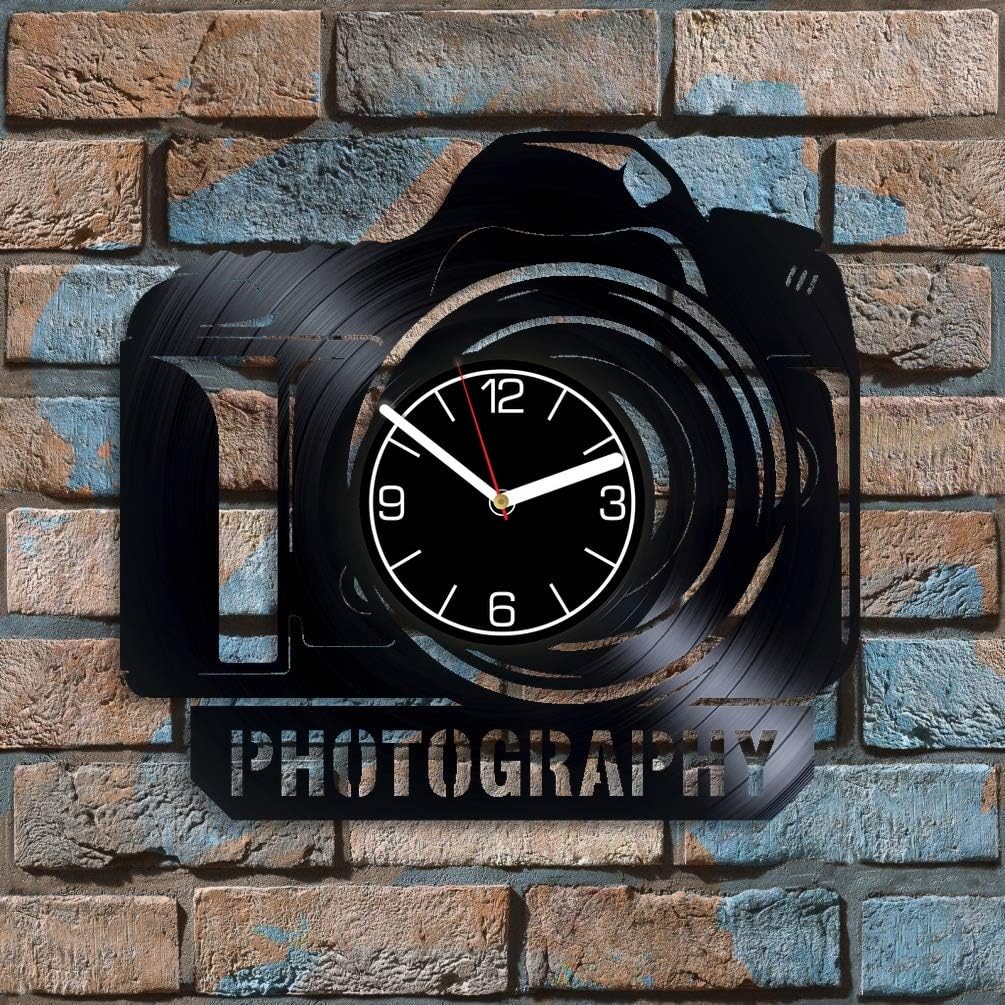 Photo Home Decoration Wall Clock Photographer Clock Photographer Wall Clock Modern Photographer Vinyl Clock Photo Gift Photographer Vinyl Record Photo Wall Art 12 inch Wall Clock Large
