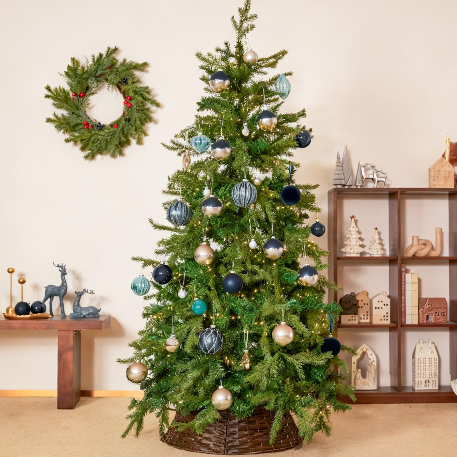 DN DECONATION Lot de 9 boules décoratives en plastique à suspendre pour sapin de Noël - Bleu - 8 cm - Pour la maison, les vacances, les fêtes, la décoration d'intérieur et d'hiver