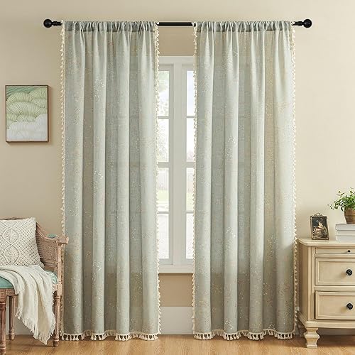 Joydeco Cortinas bohemias para dormitorio, sala de estar, cortinas de granja de 96 pulgadas de largo, juego de 2 paneles, cortinas disponible en Yaxa Colombia