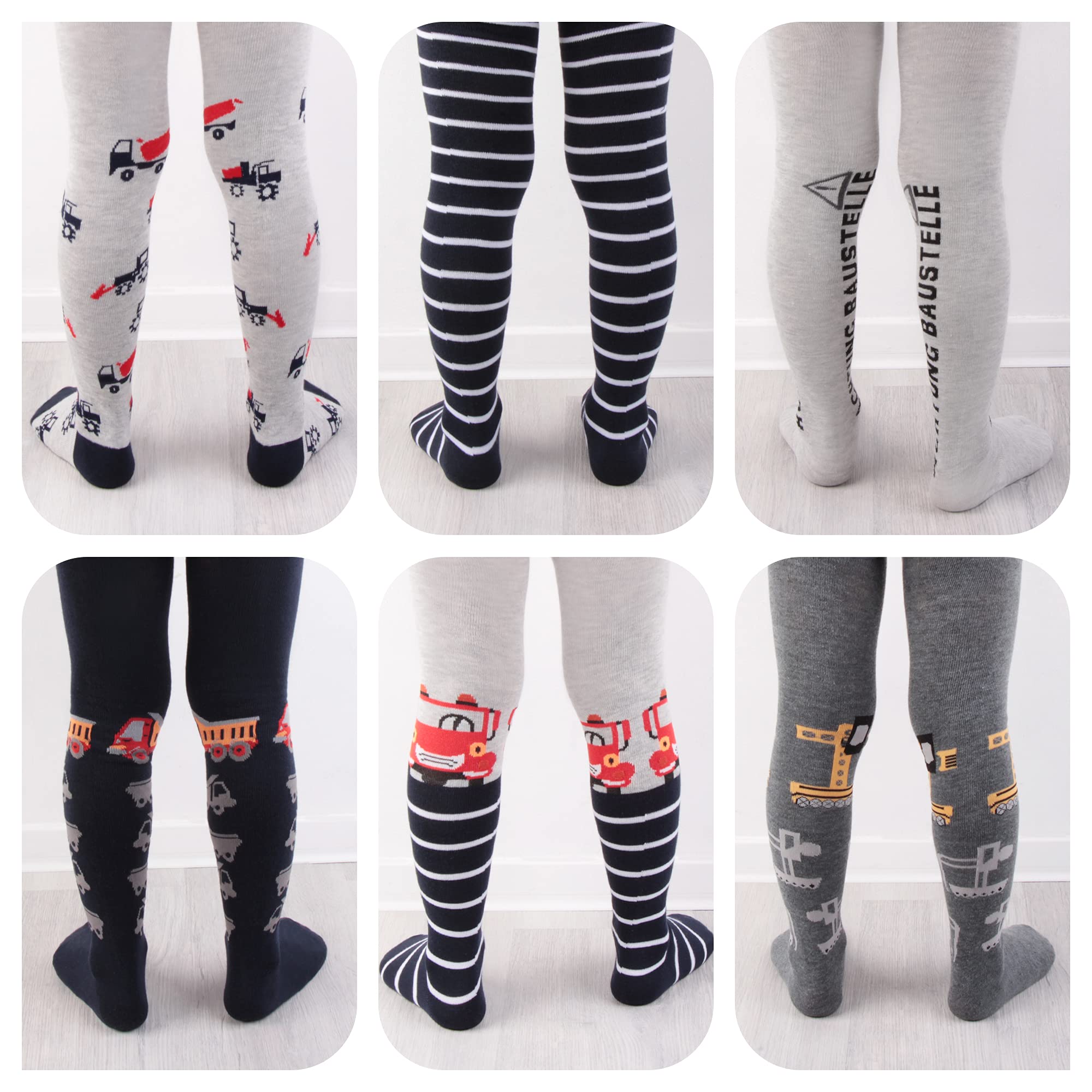 L&K-II 6er Collant per bambini ragazzi collant in maglia multicolore con righe e motivi dinosauri 2734