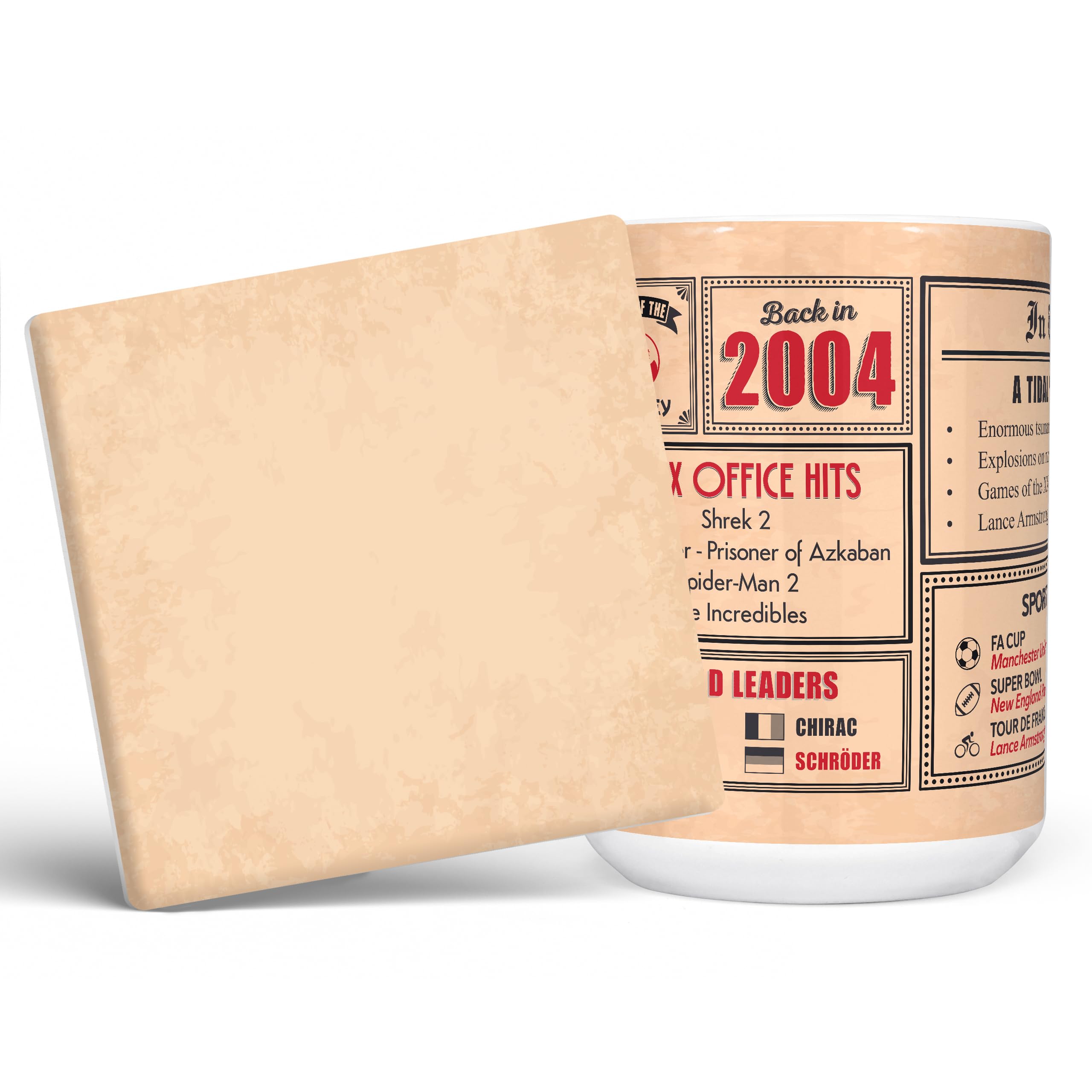Mug Monster - 22nd Birthday Gift - Back in 2004 in This Year Mug, Present for Men and Women, Birthday Gifts for Women, Birthday Gifts for Men, 22nd Anniversary Present, 15oz White Mug & Coaster
