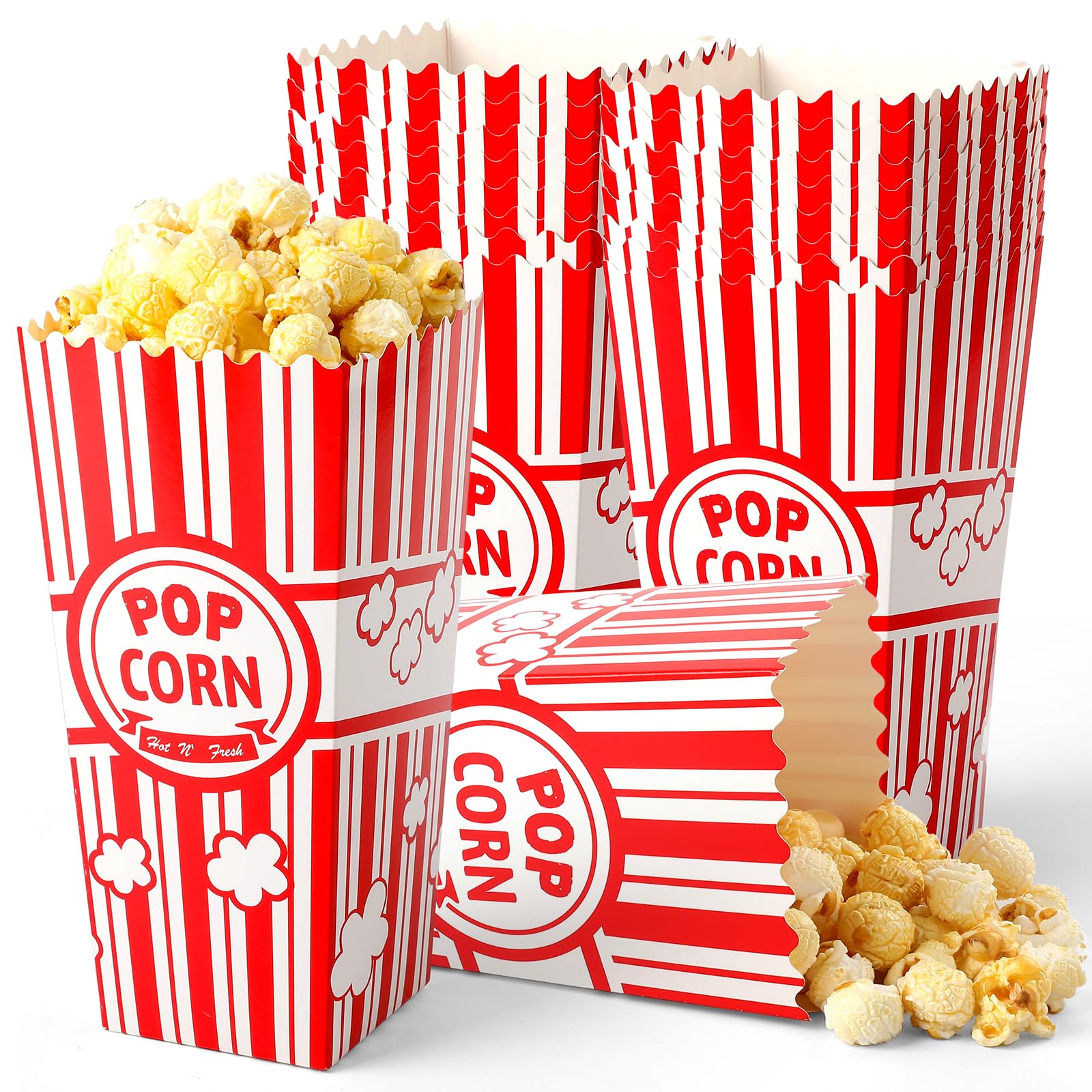 VOISEN Popcorn Boxes,20 Pack Popcorn Bucket Containers, 46 OZ Red and White Pop Corn Boxes Individual Servings for Movie Theater, Carnival Circus