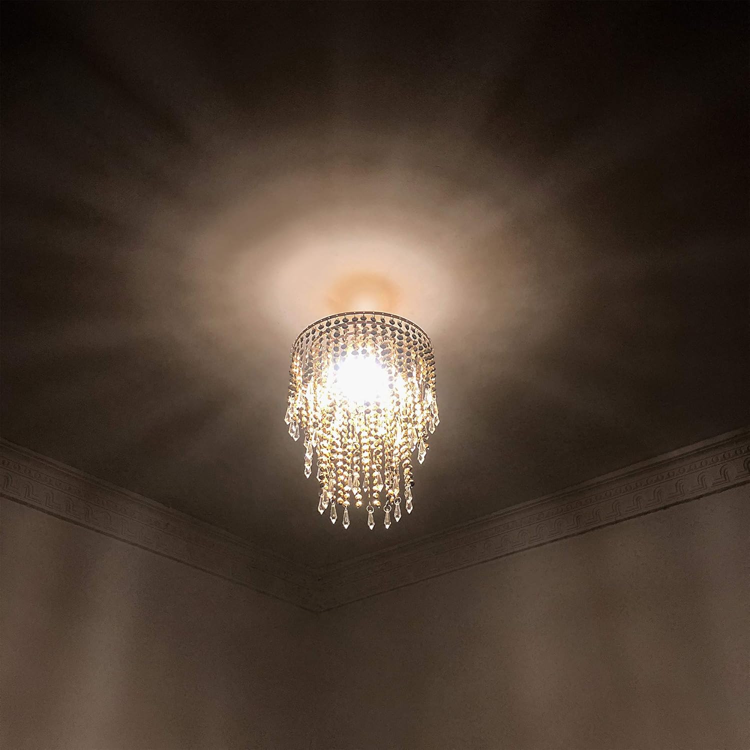 Waneway Acrylic Chandelier Shade, Ceiling Light Shade Beaded Pendant Lampshade with Crystal Beads and Rose Gold Frame for Bedroom, Wedding or Party Decoration, Diameter 8.7 inches, 3 Tiers, Copper