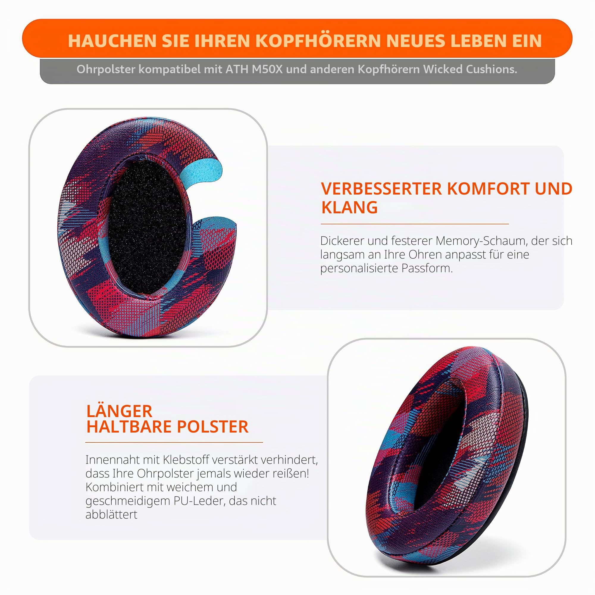 WC PadZ Universal – Ohrpolster für ATH M50X / SteelSeries Arctis/HyperX | Von Wicked Cushions | Extra dick | Auch für Logitech G Pro X & über 50 weitere Modelle | Purple Speed Racer